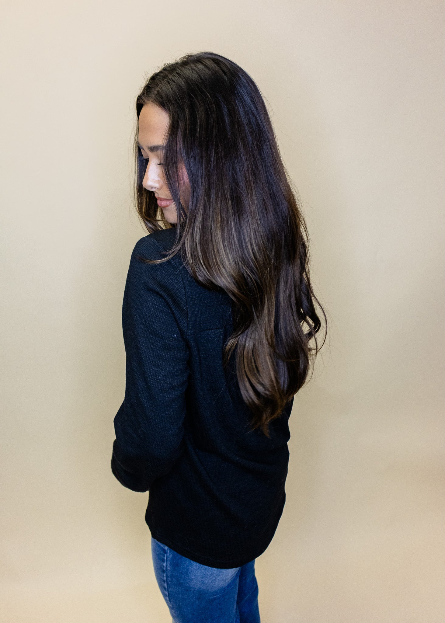 Black Ribbed Long Sleeve Top