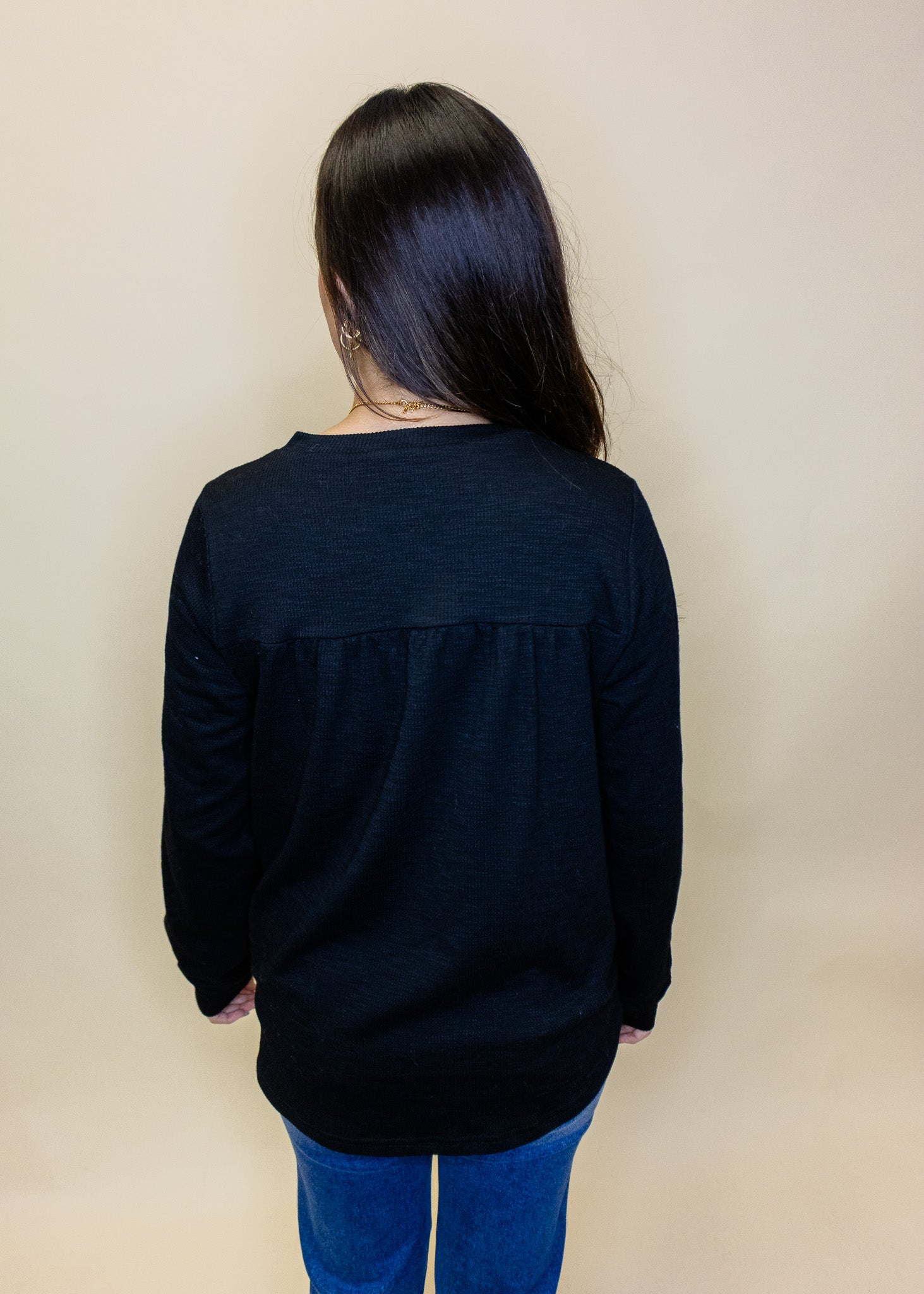 Black Ribbed Long Sleeve Top