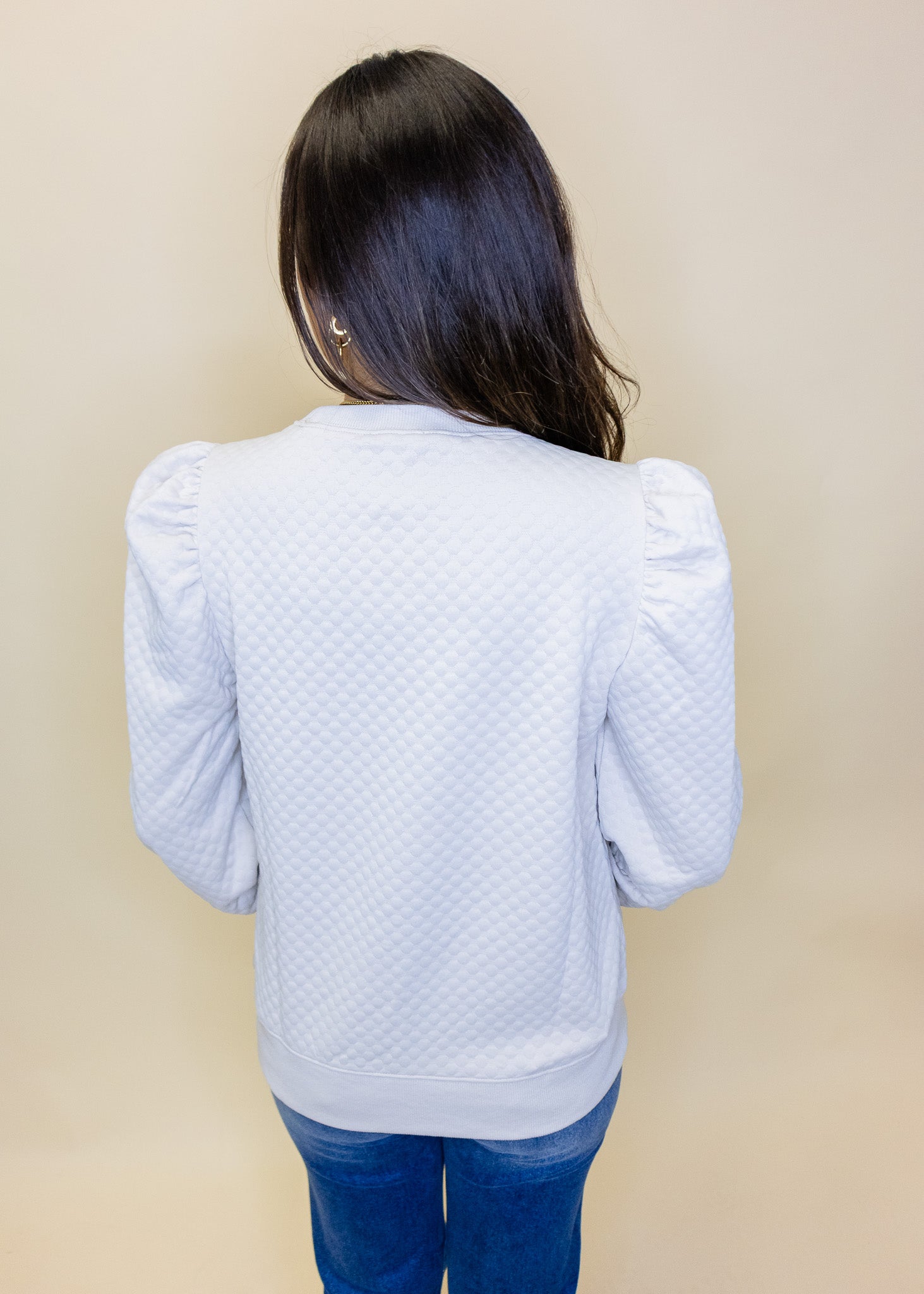 Beige Textured Puff Sleeve Top