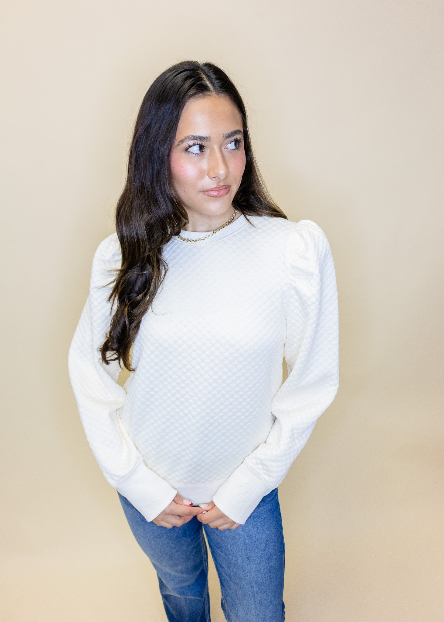 Ivory Textured Puff Sleeve Top