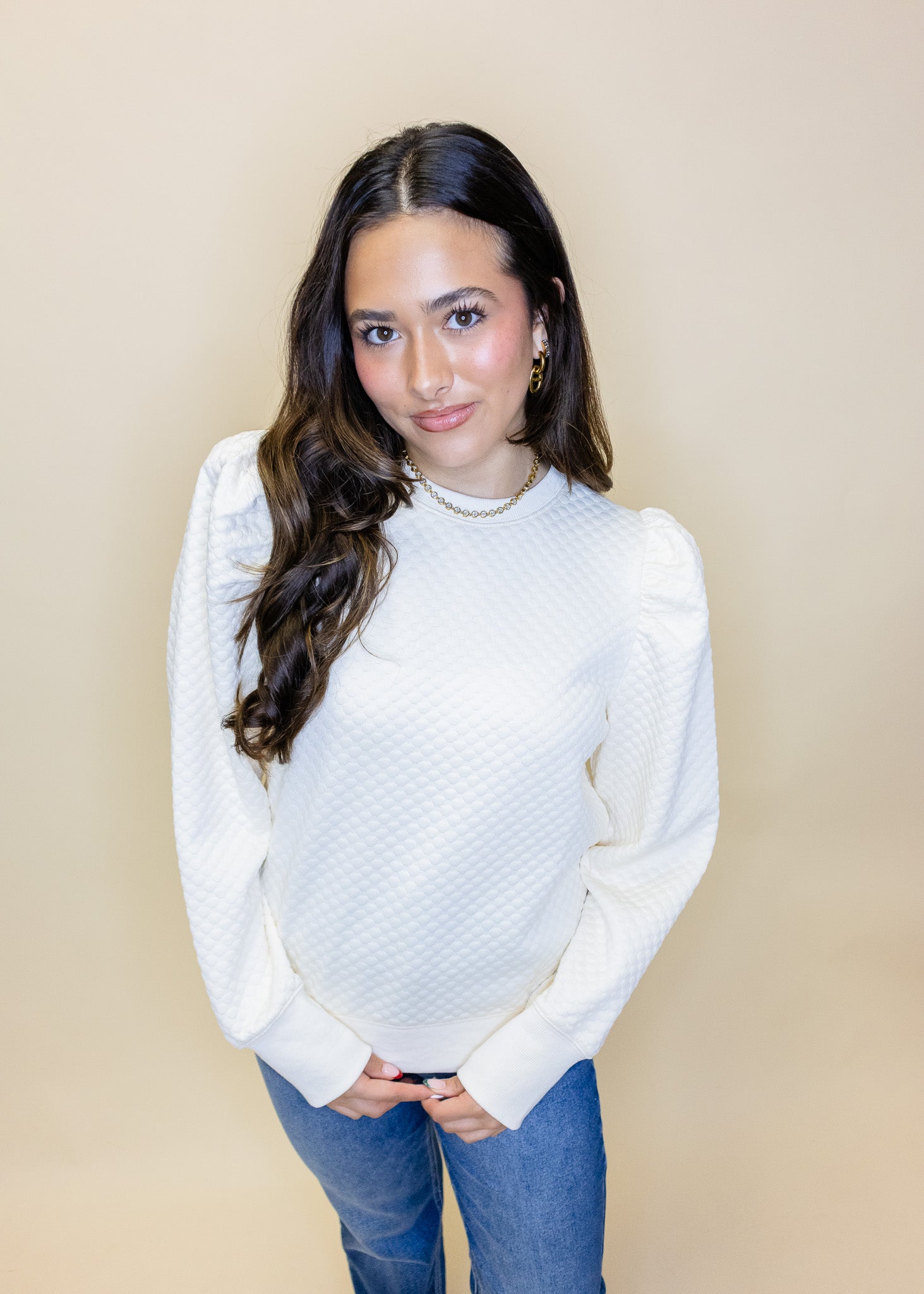 Ivory Textured Puff Sleeve Top