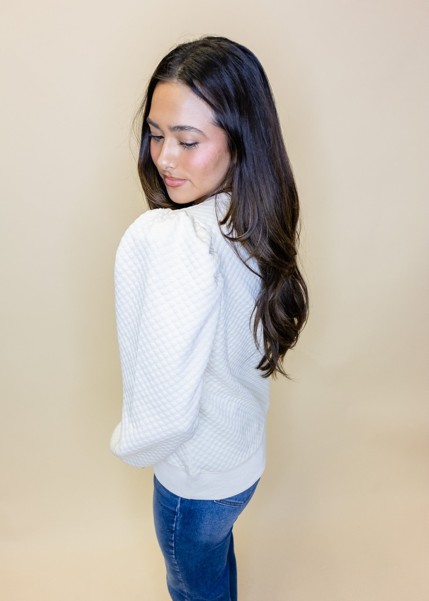Ivory Textured Puff Sleeve Top