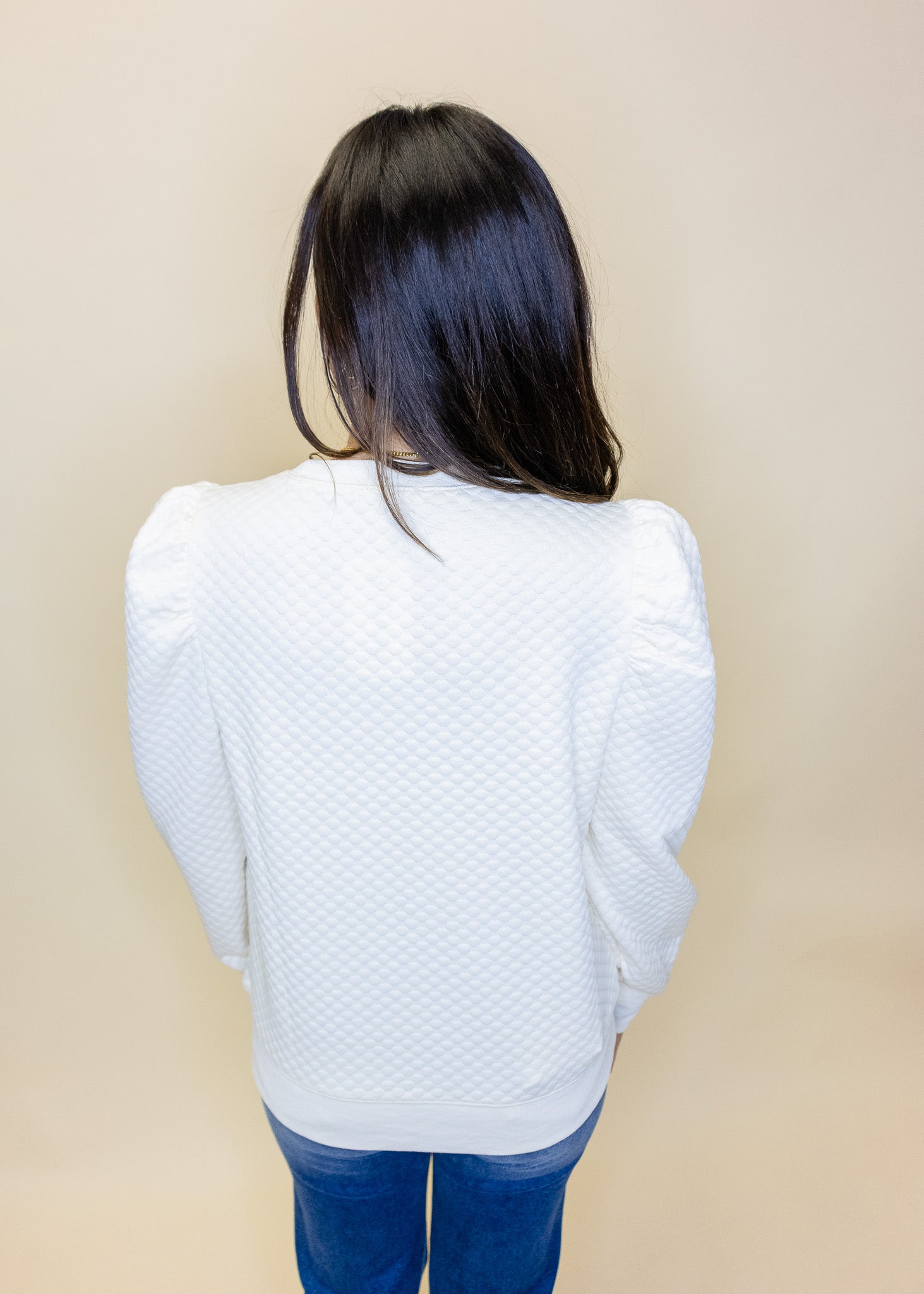 Ivory Textured Puff Sleeve Top