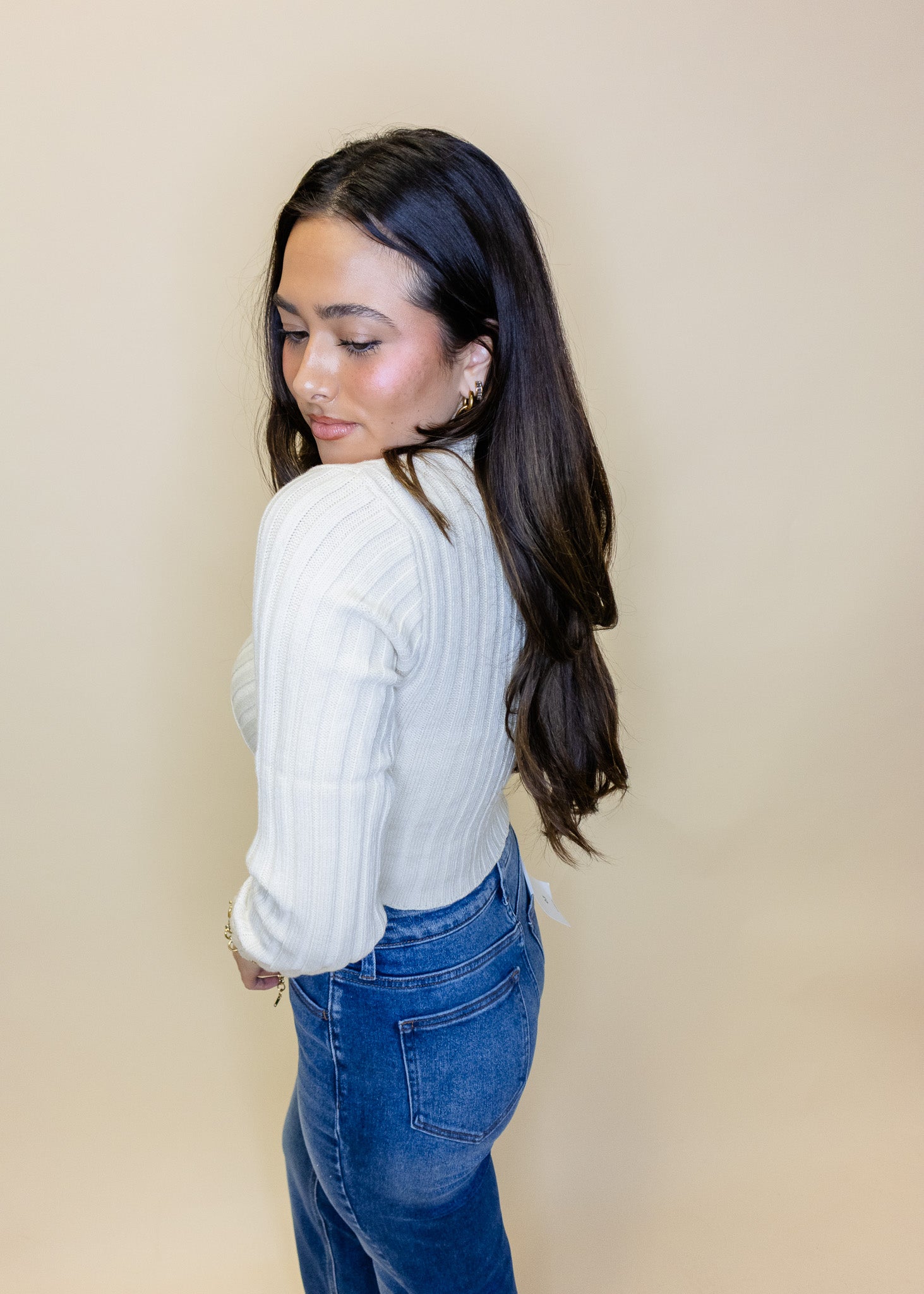 Cream Asymmetrical Hem Sweater