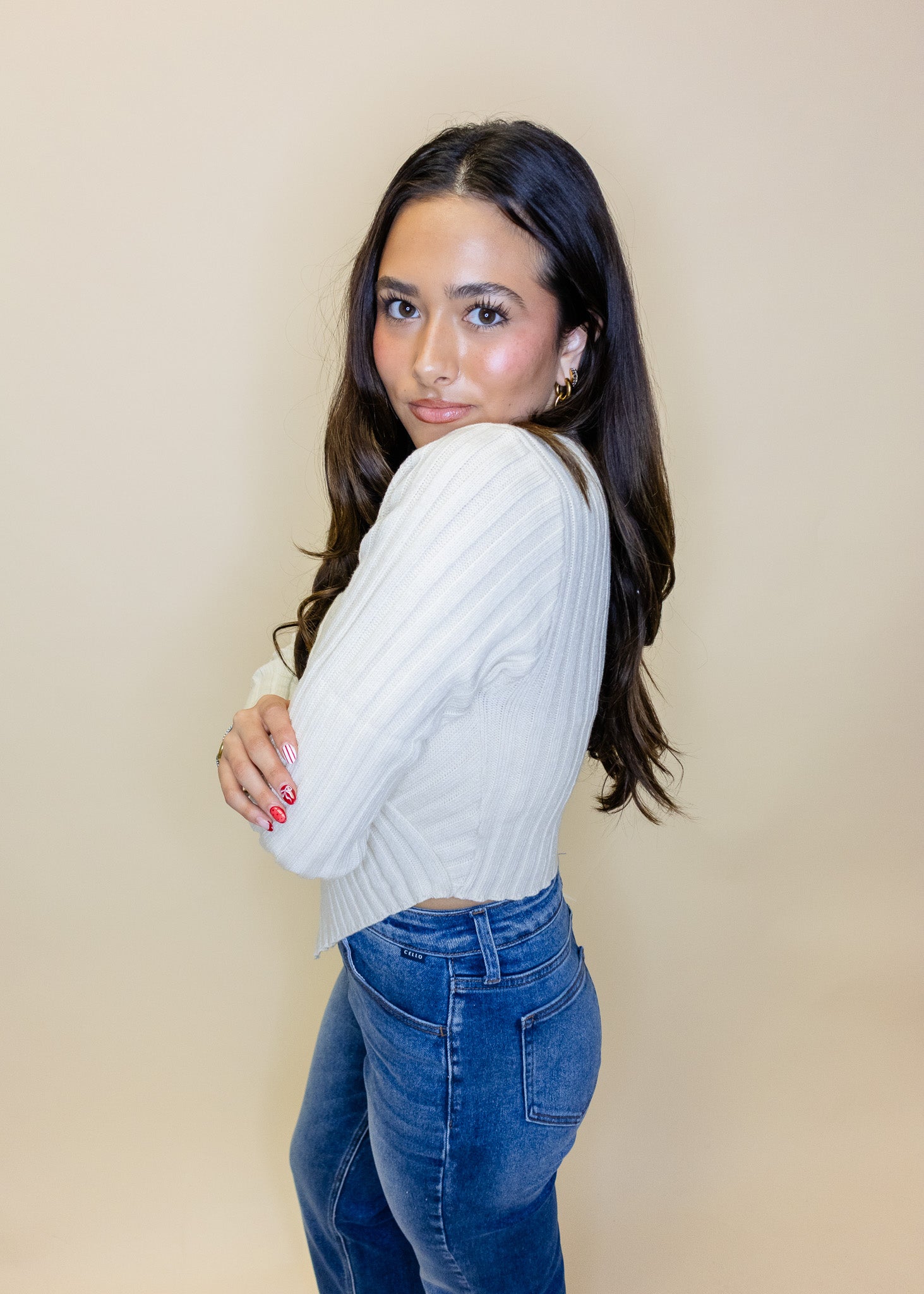 Cream Asymmetrical Hem Sweater