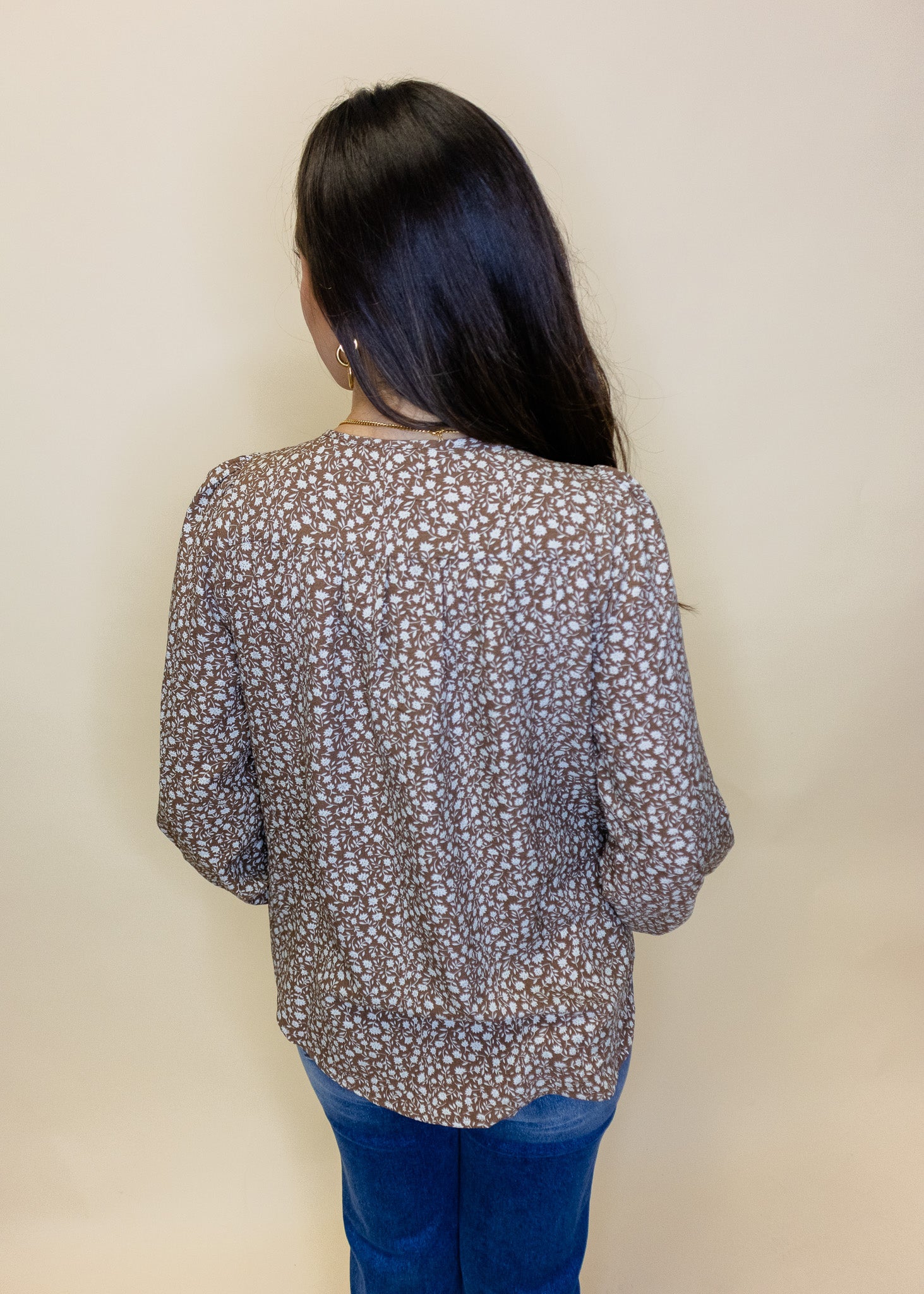 Mocha Floral Button Up Top