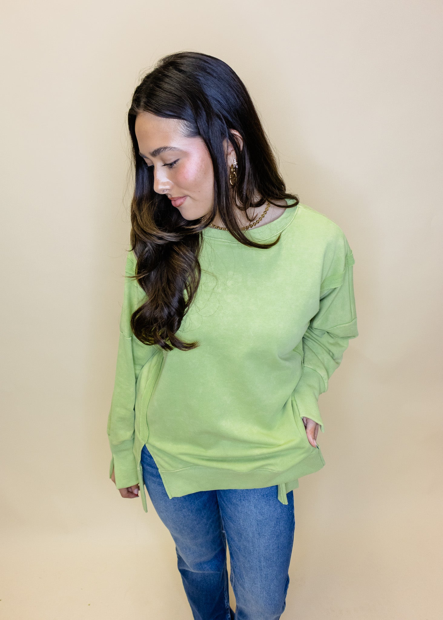 Green Washed Slit Sweatshirt