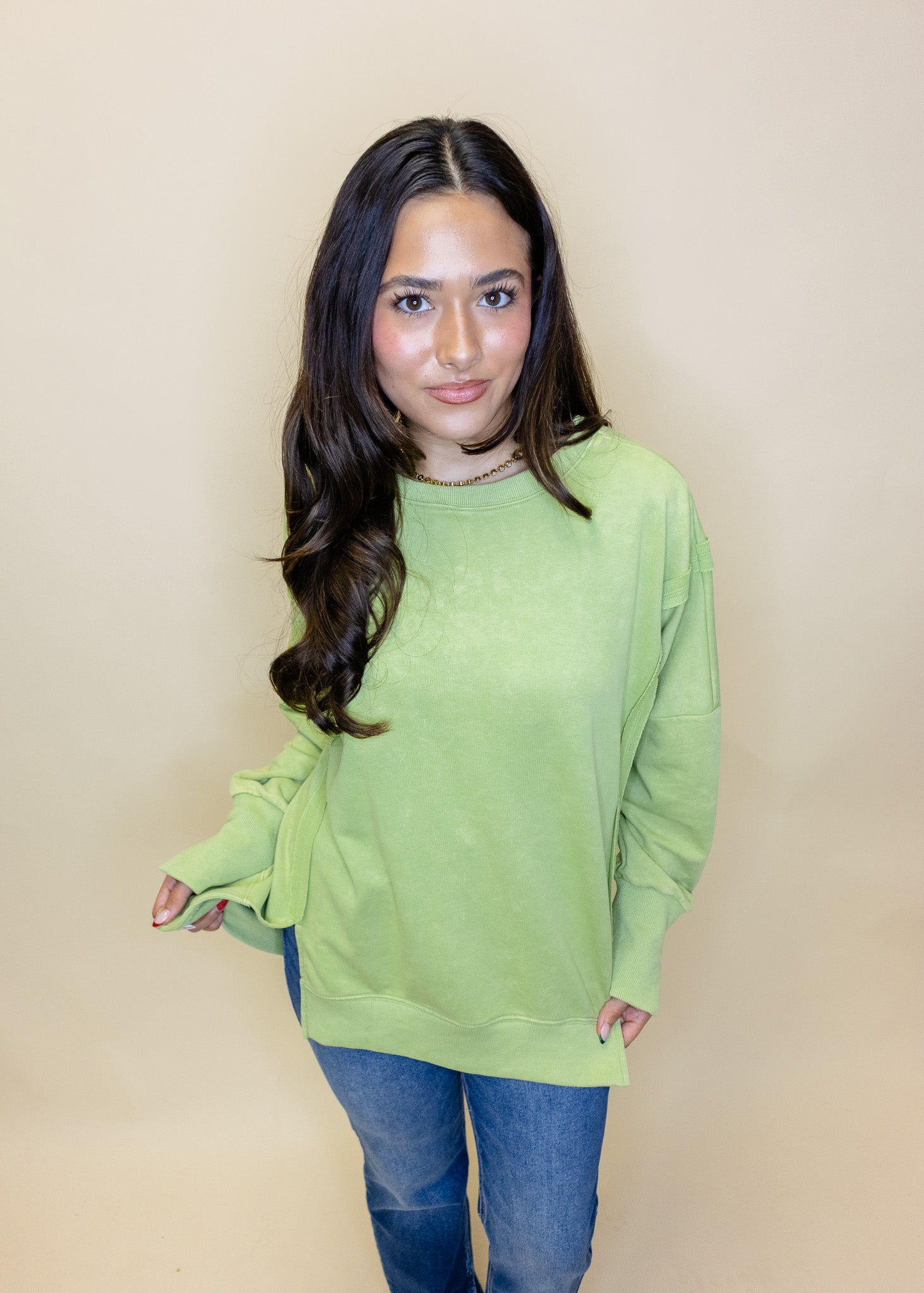 Green Washed Slit Sweatshirt