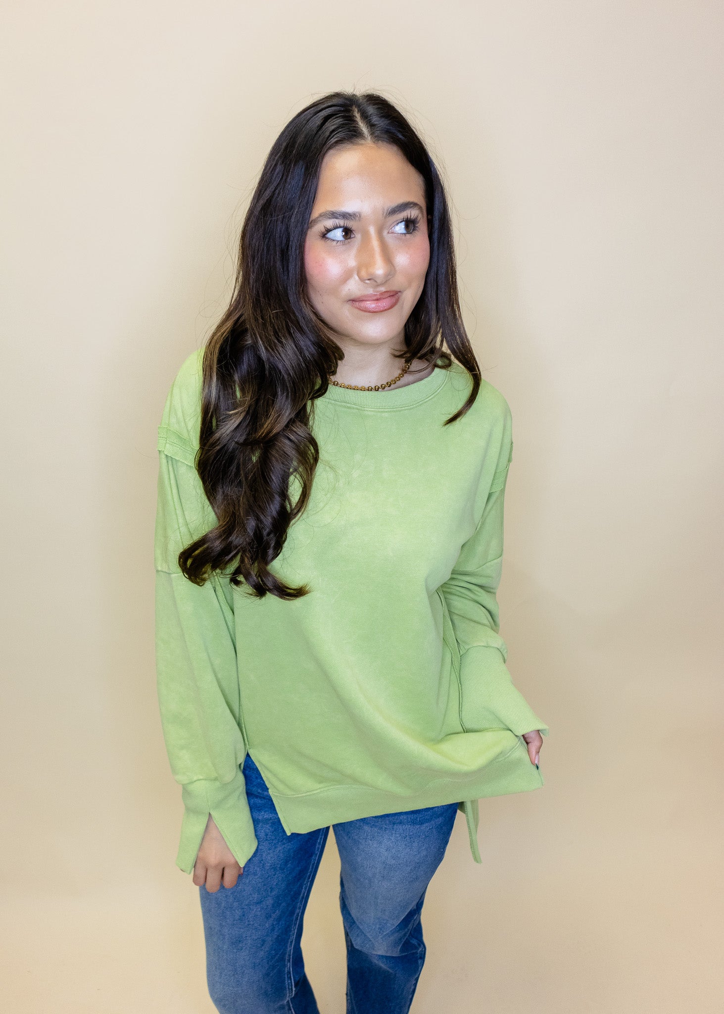Green Washed Slit Sweatshirt