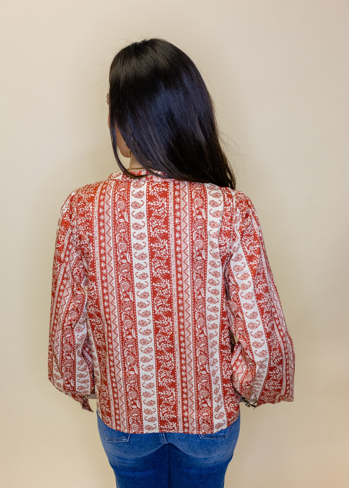 Rust Paisley Button Down Top