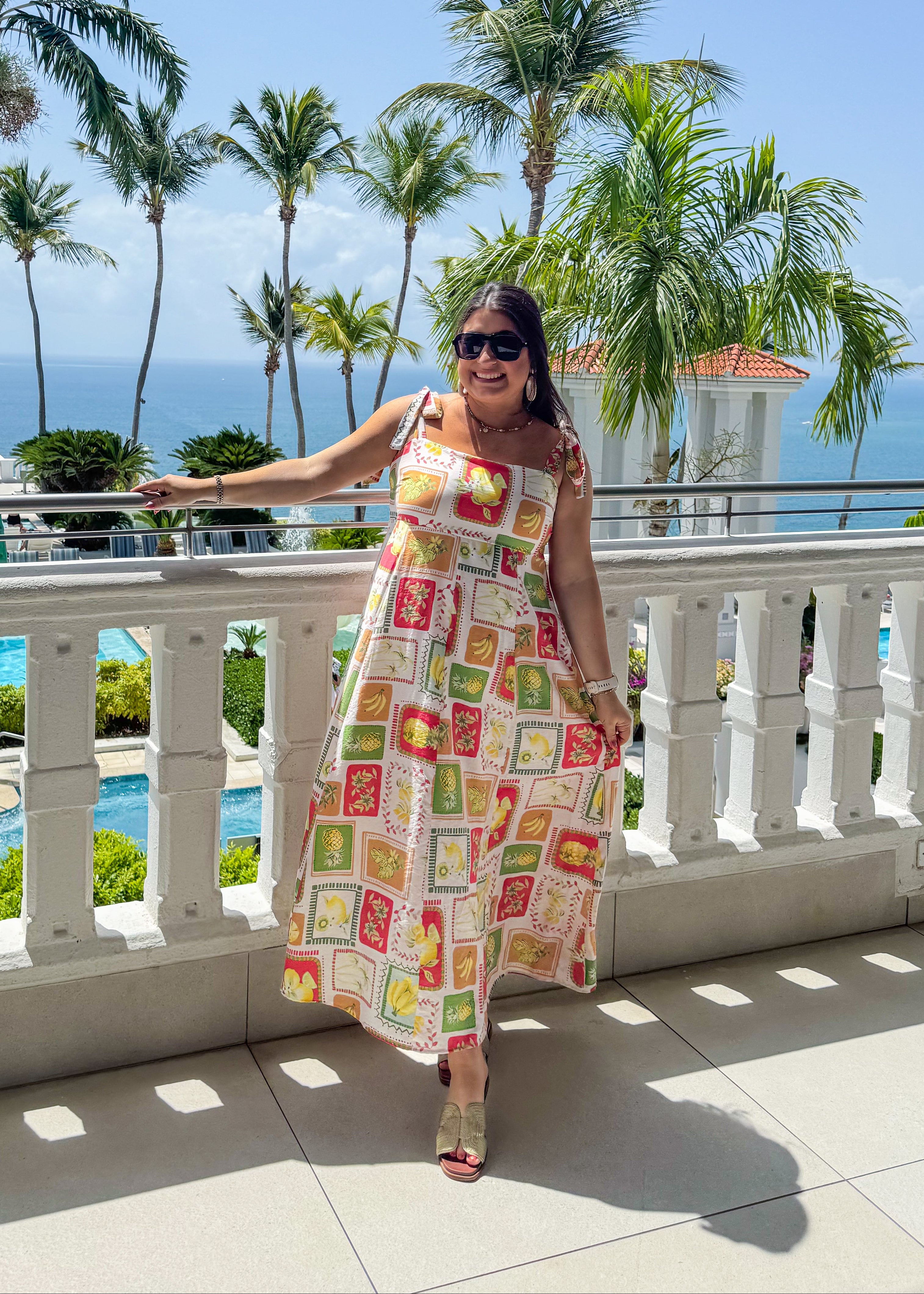 White Multi Tropical Midi Dress