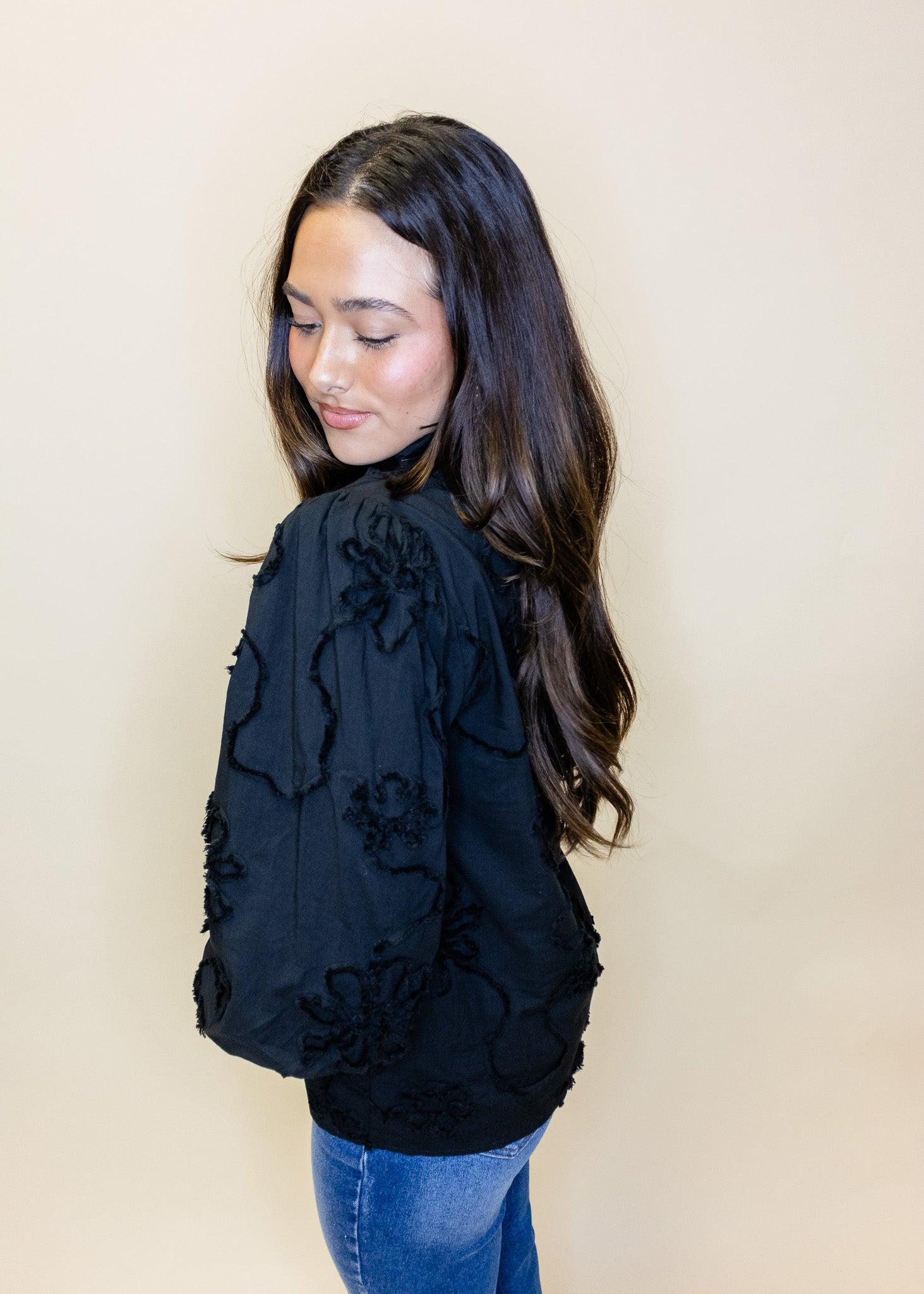 Black Embroidered Floral Top