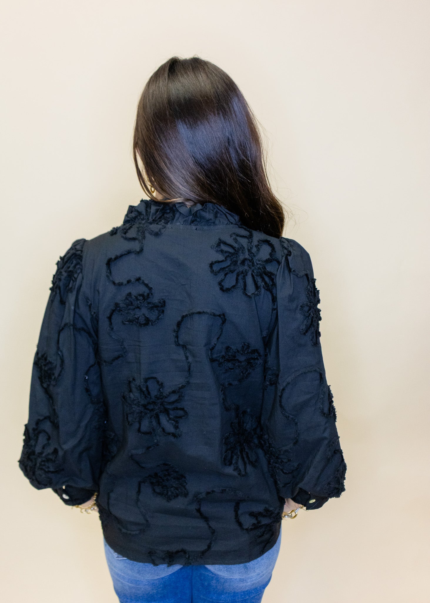 Black Embroidered Floral Top