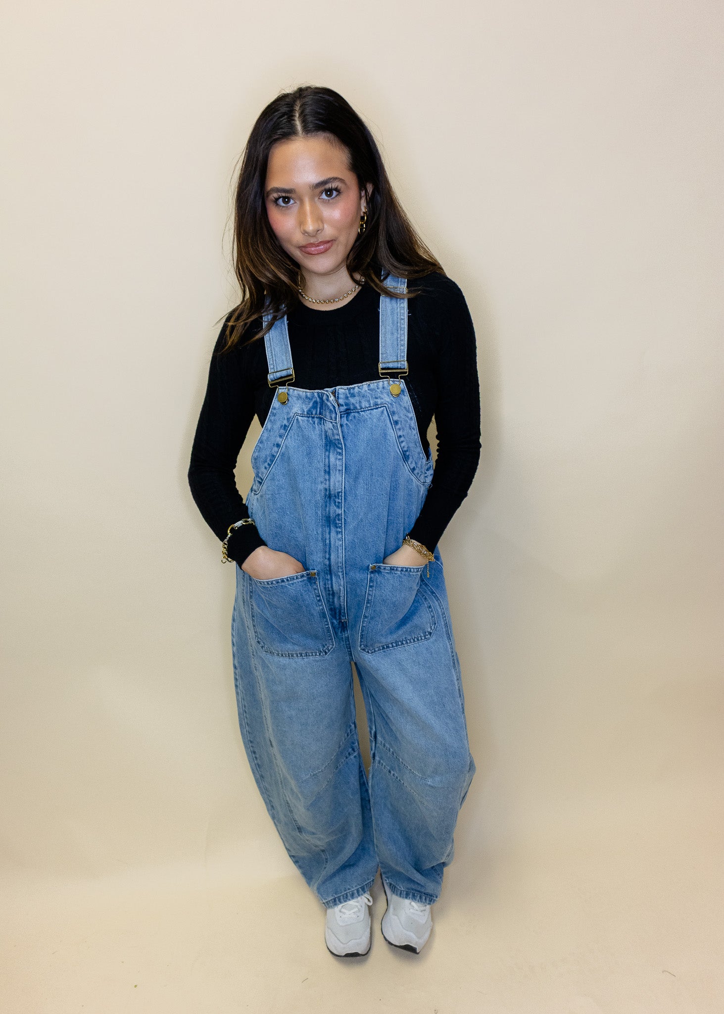 Denim Barrel Leg Overalls
