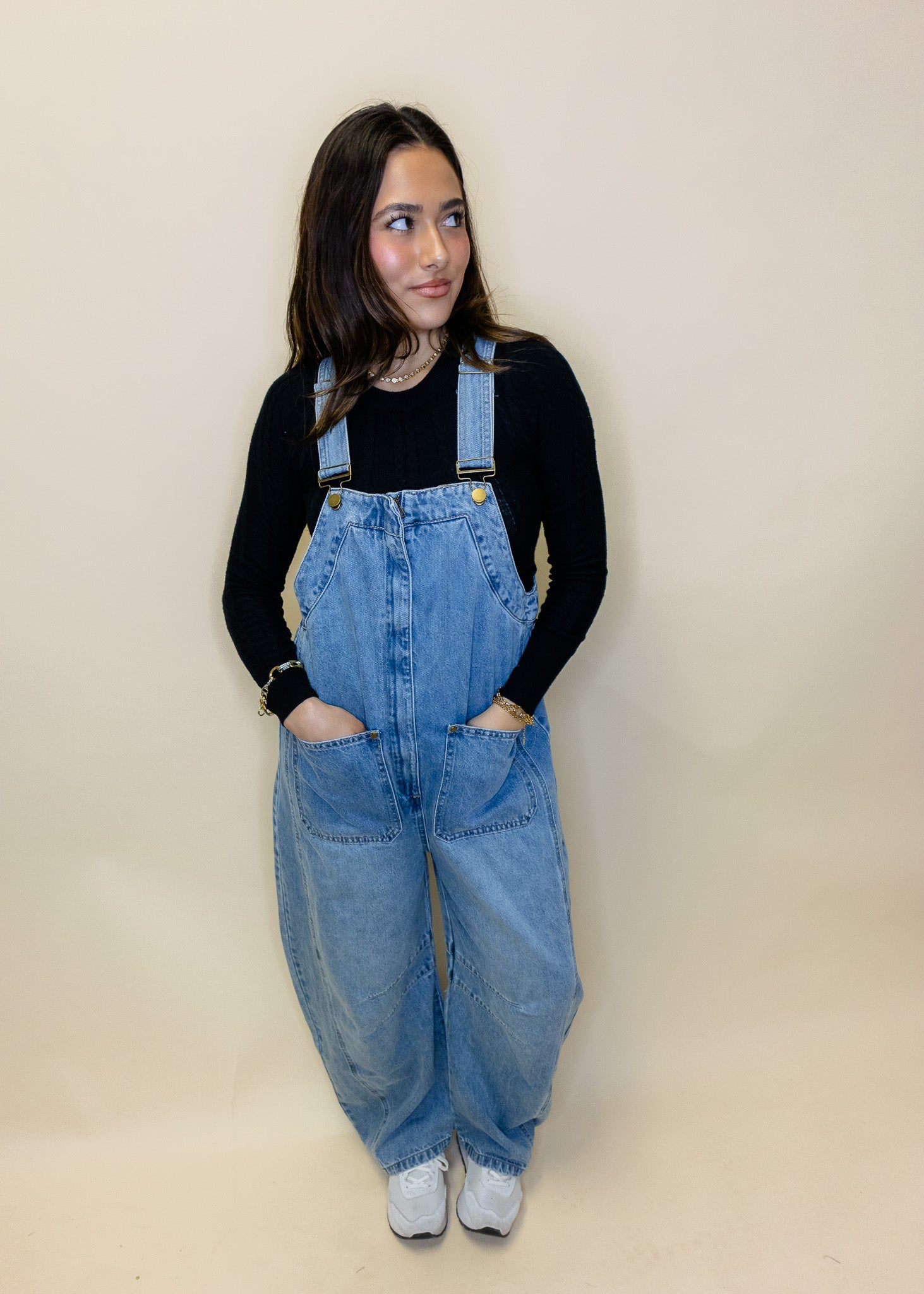 Denim Barrel Leg Overalls