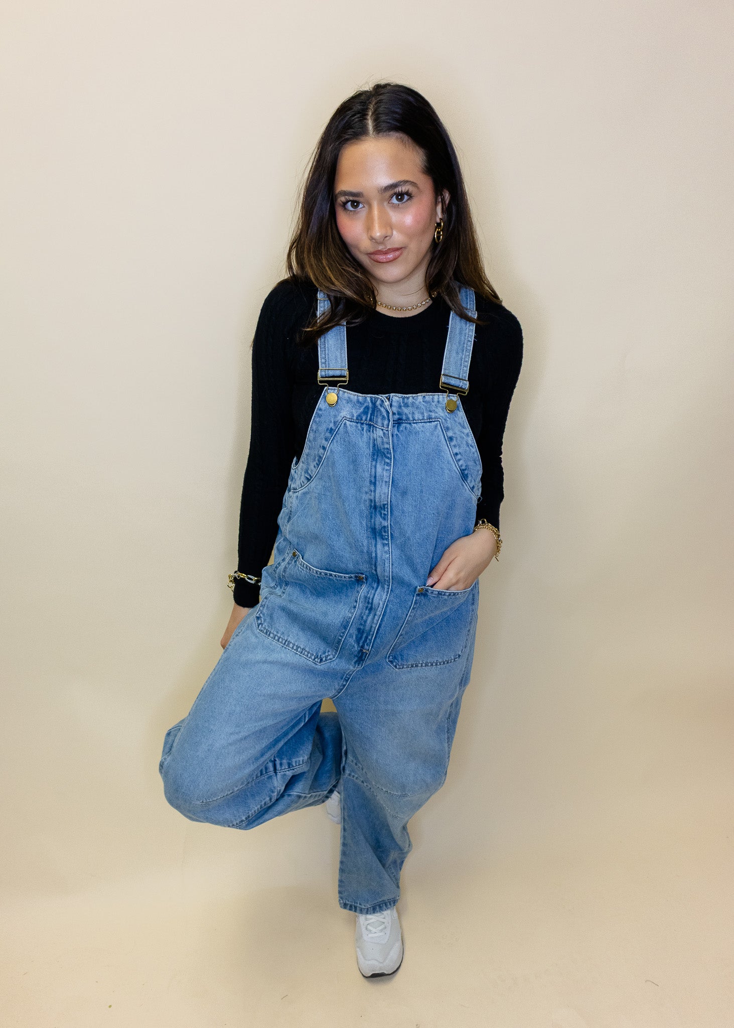 Denim Barrel Leg Overalls