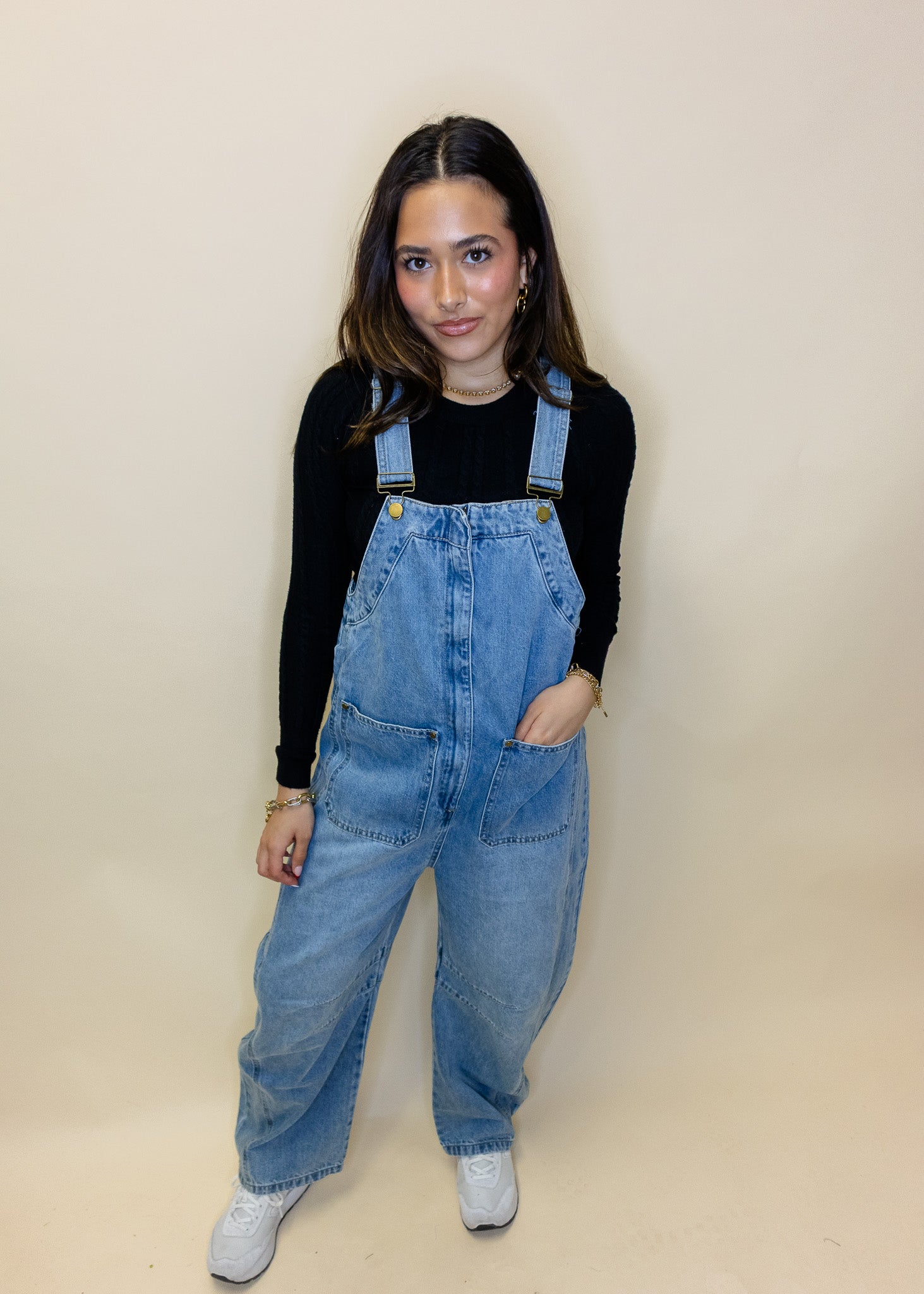 Denim Barrel Leg Overalls