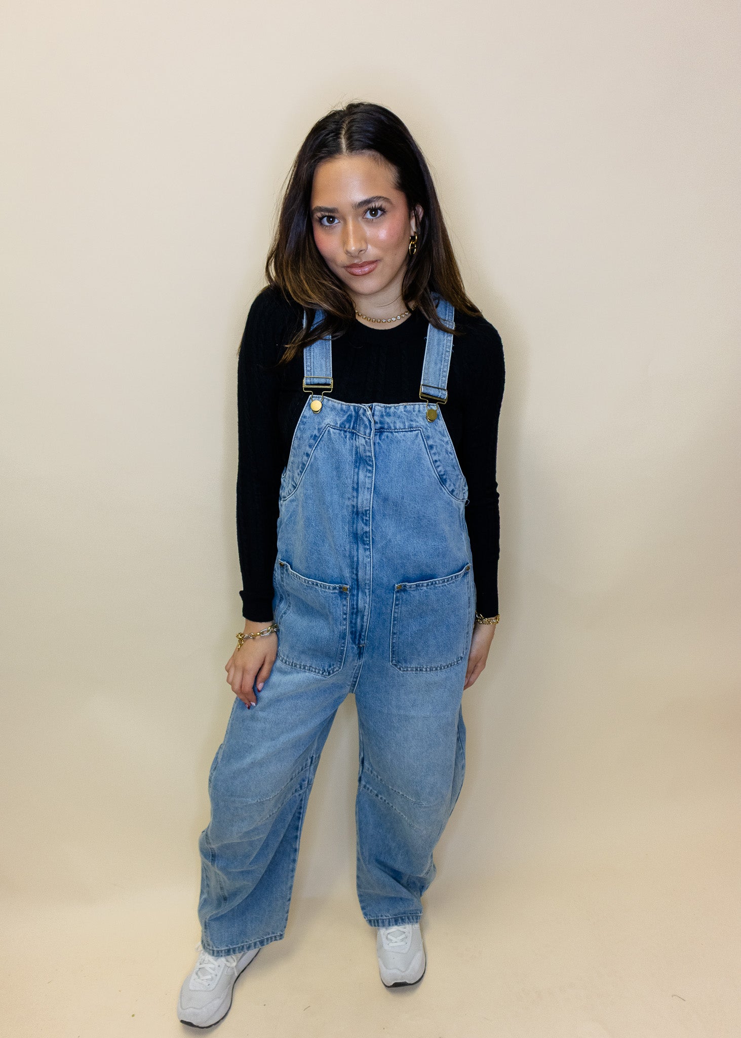 Denim Barrel Leg Overalls