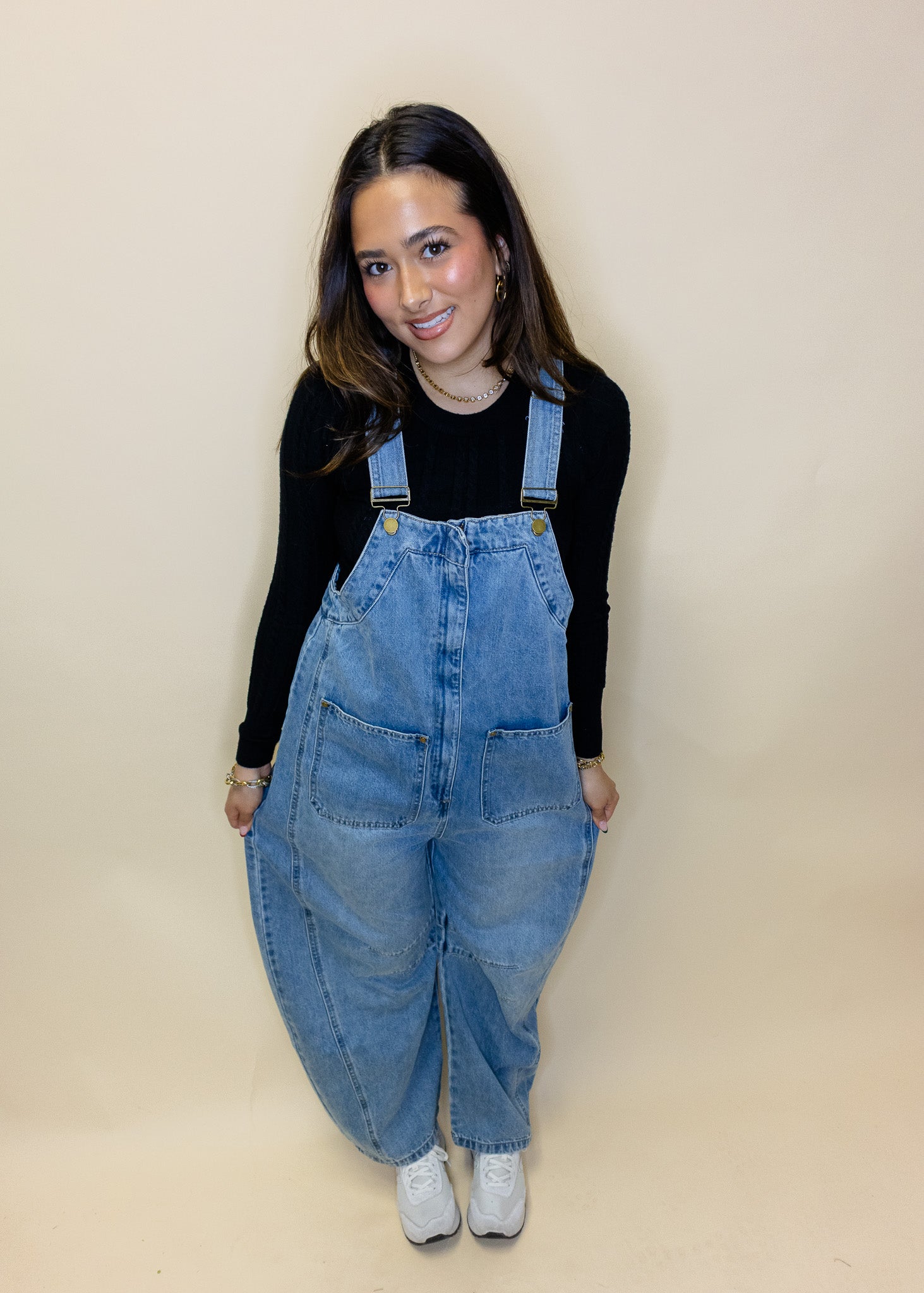 Denim Barrel Leg Overalls