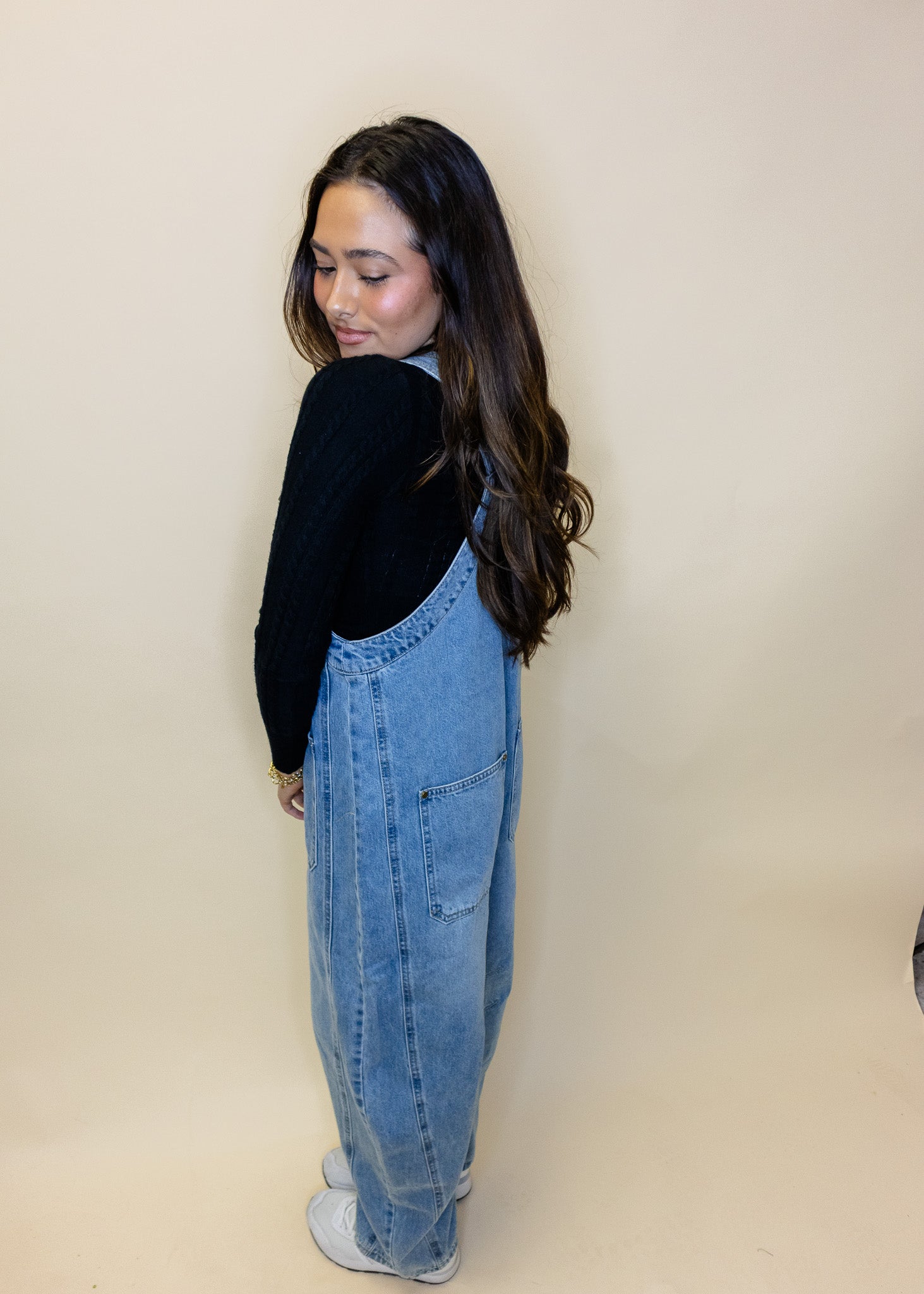 Denim Barrel Leg Overalls