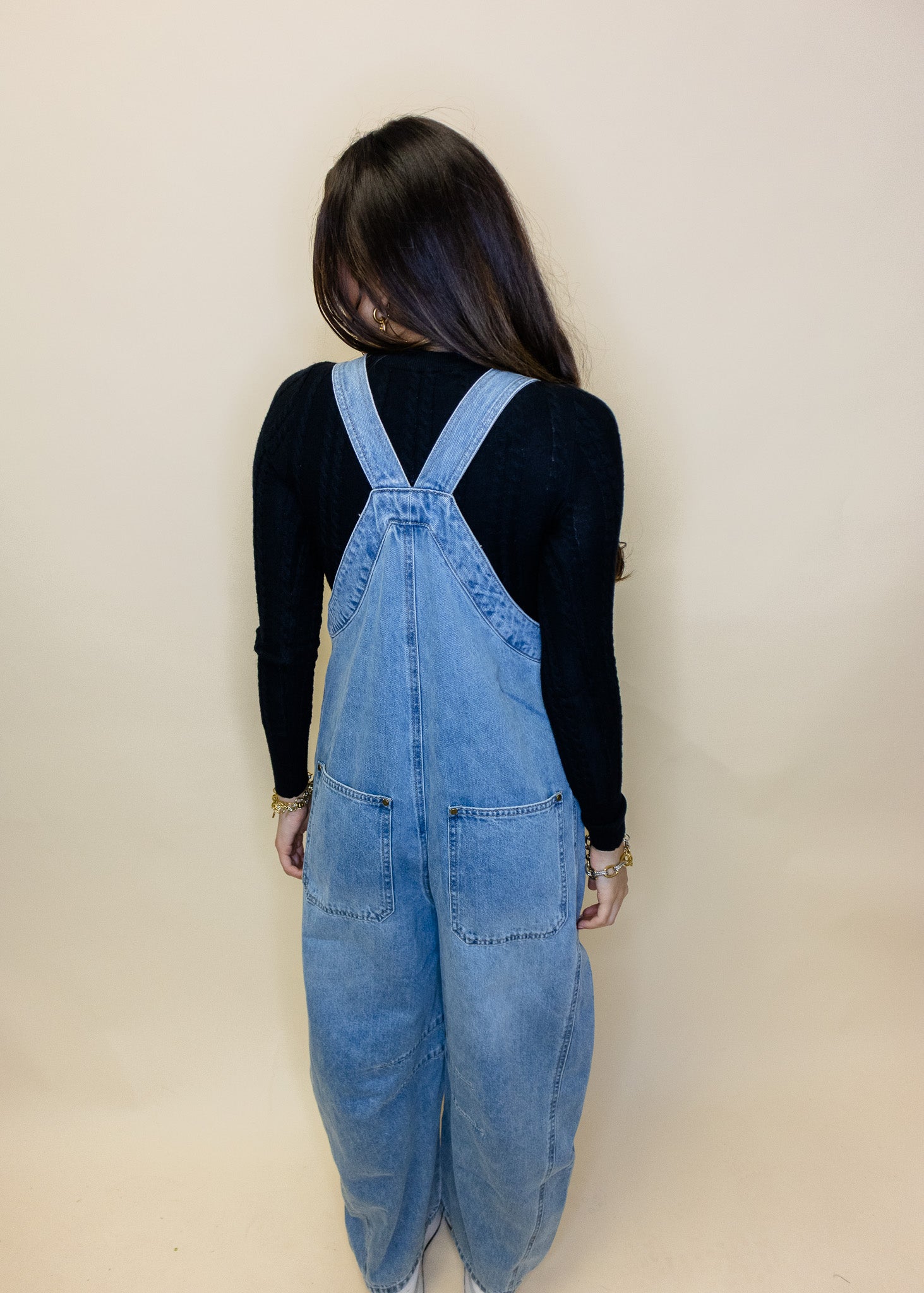 Denim Barrel Leg Overalls