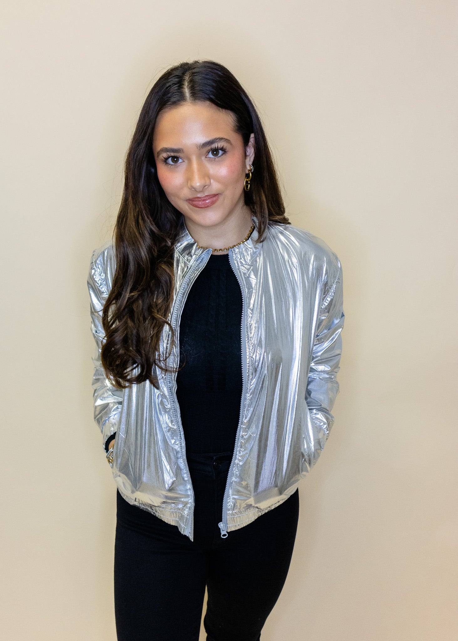 Silver Metallic Zipper Jacket