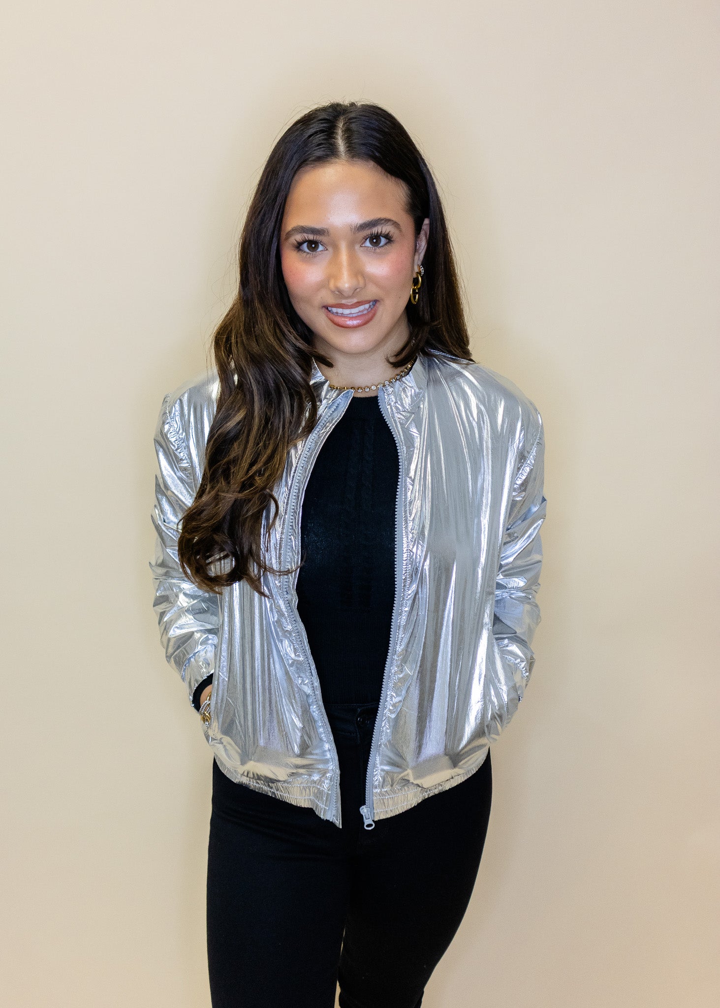 Silver Metallic Zipper Jacket