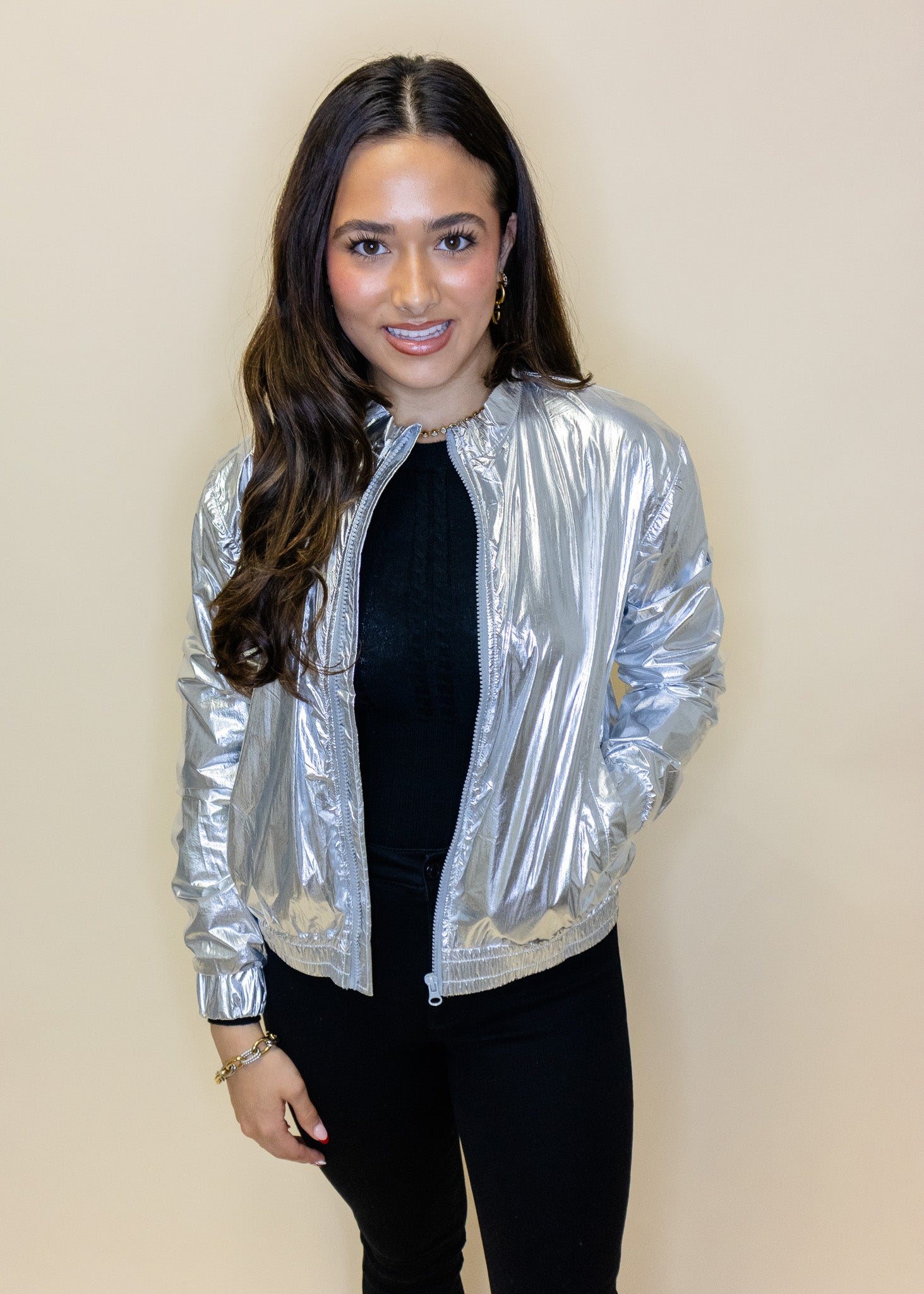 Silver Metallic Zipper Jacket