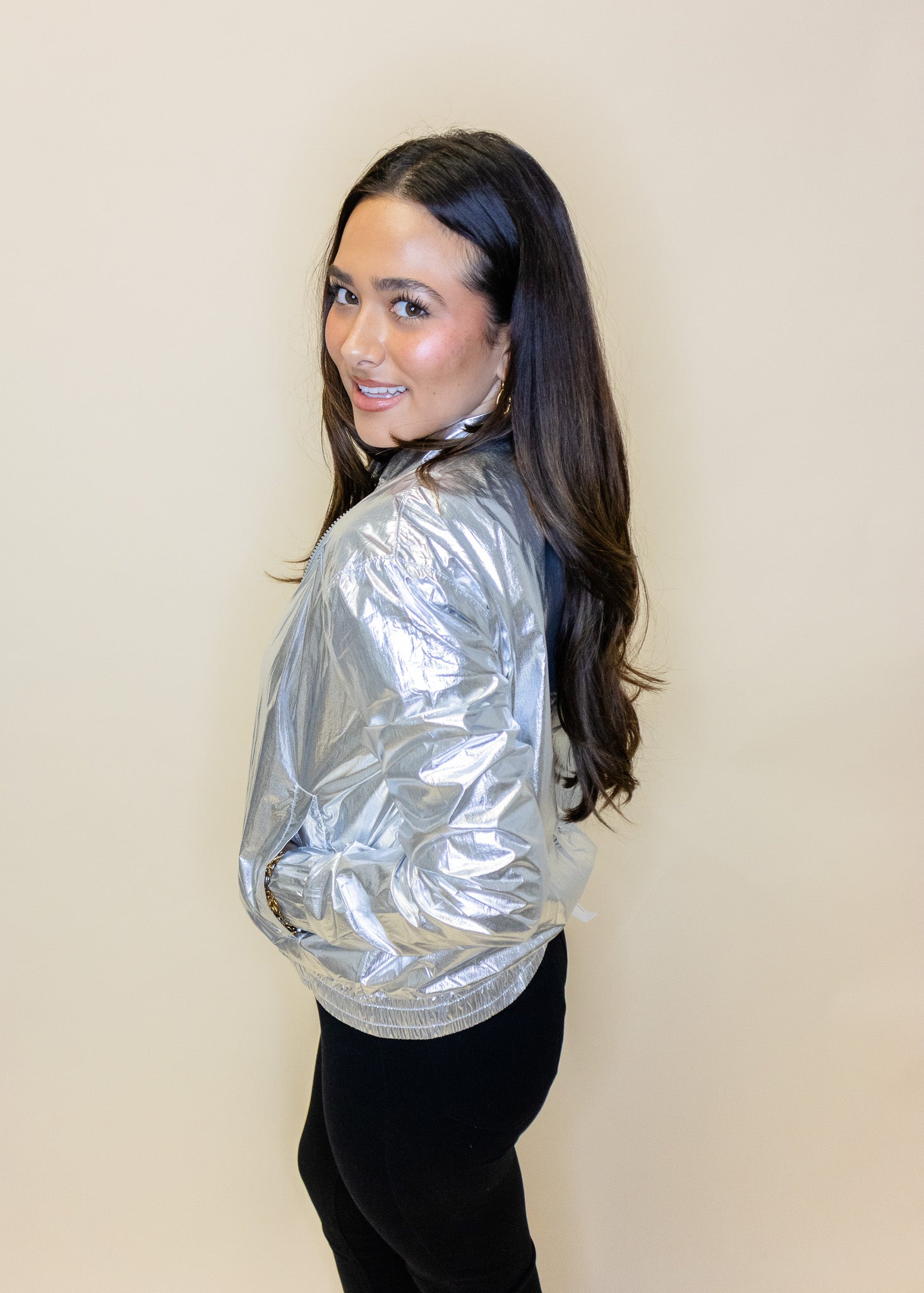 Silver Metallic Zipper Jacket