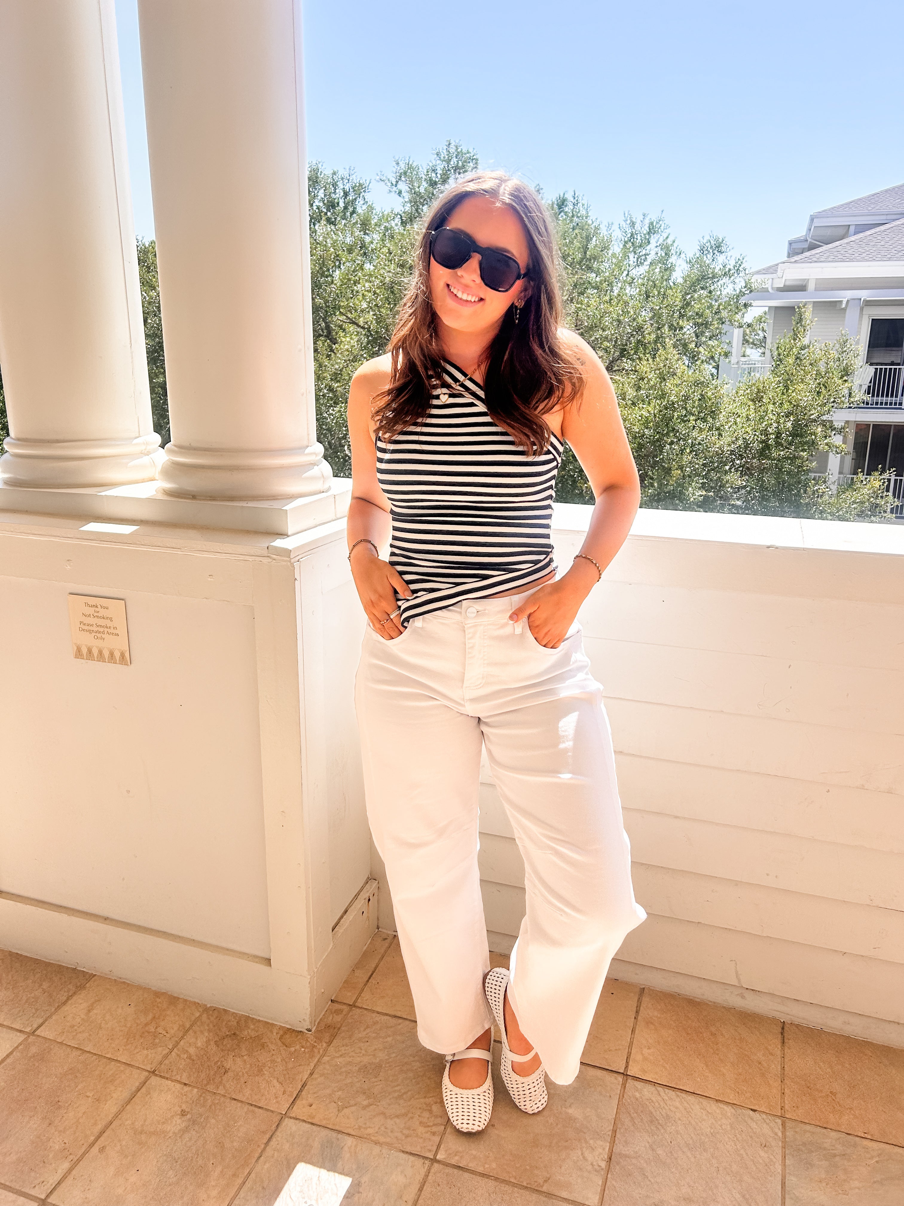 Navy Stripe One Shoulder Crop Top