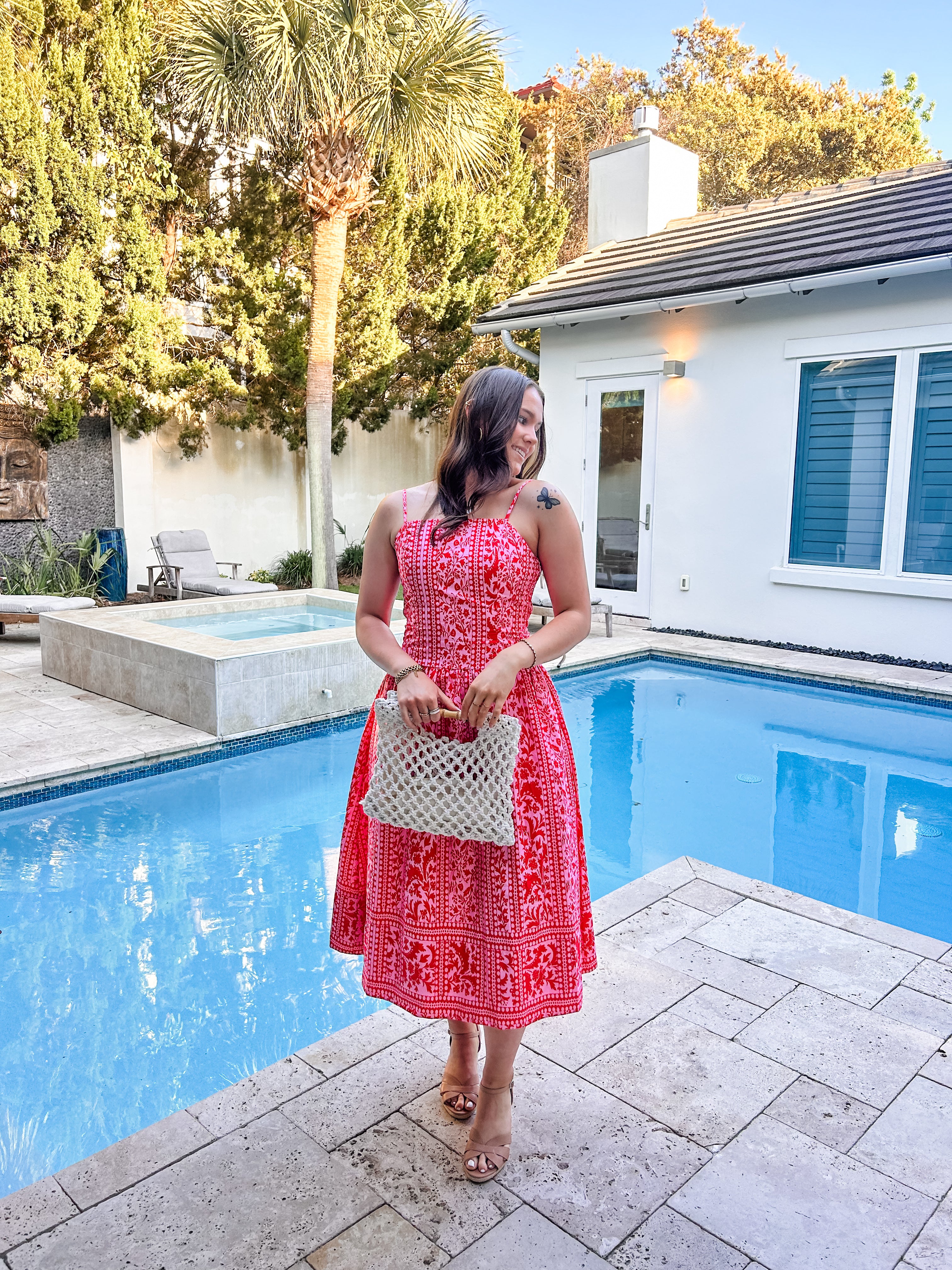 Pink & Red Gorgeous Print Midi Dress