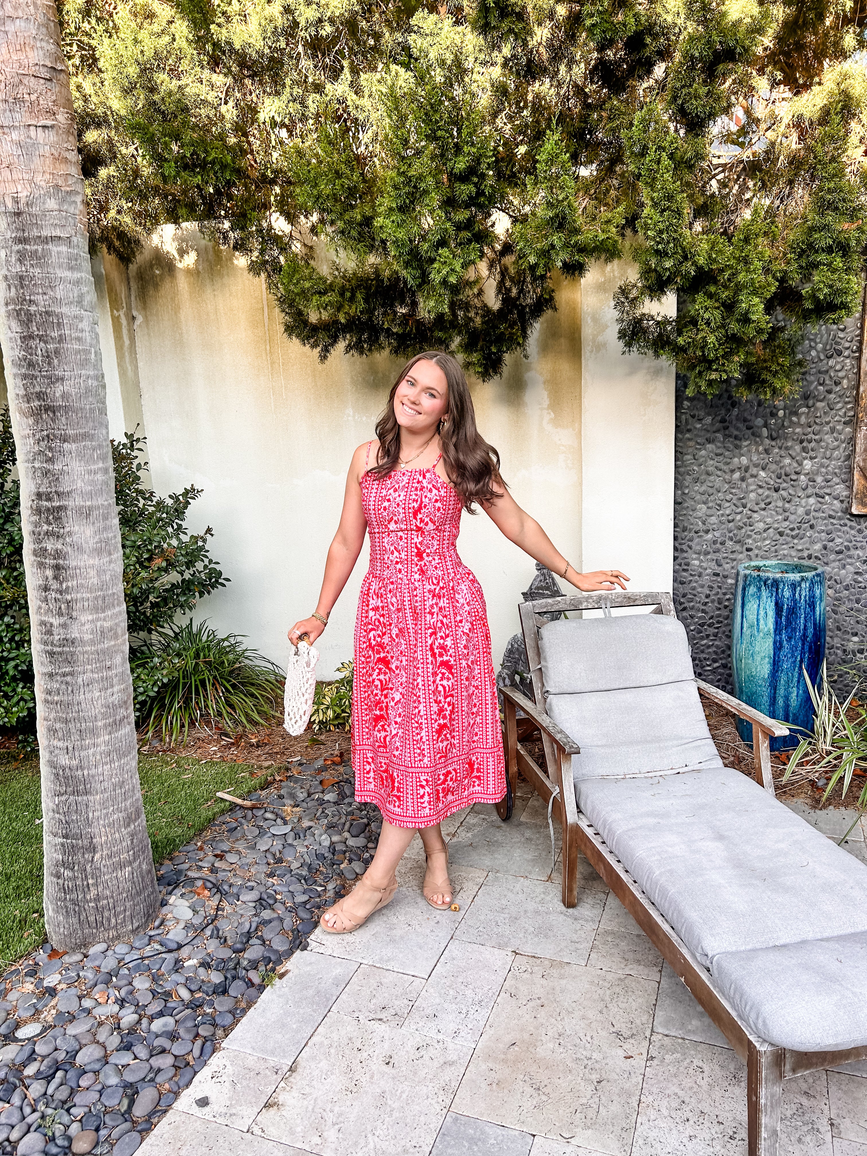 Pink & Red Gorgeous Print Midi Dress