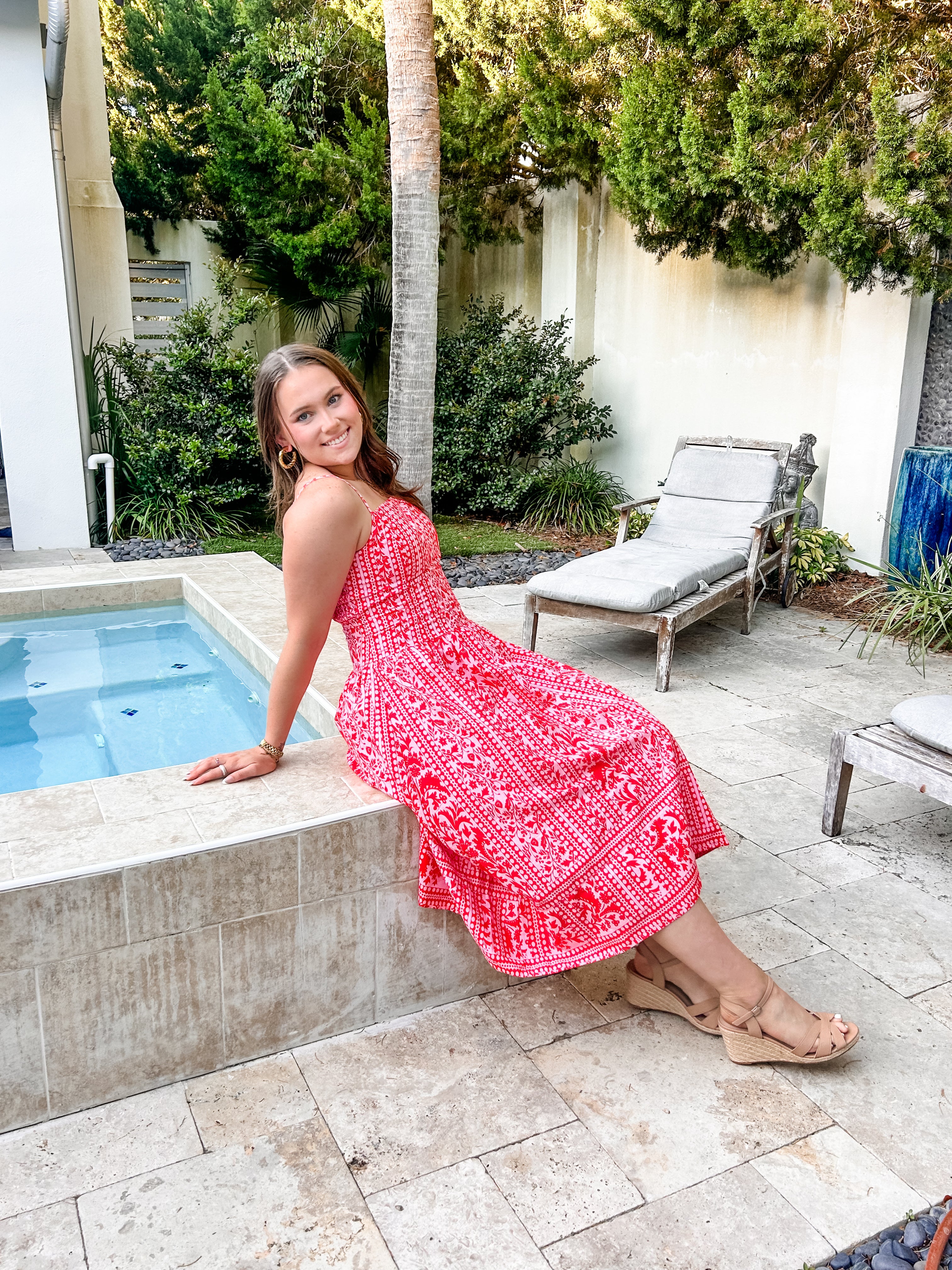 Pink & Red Gorgeous Print Midi Dress