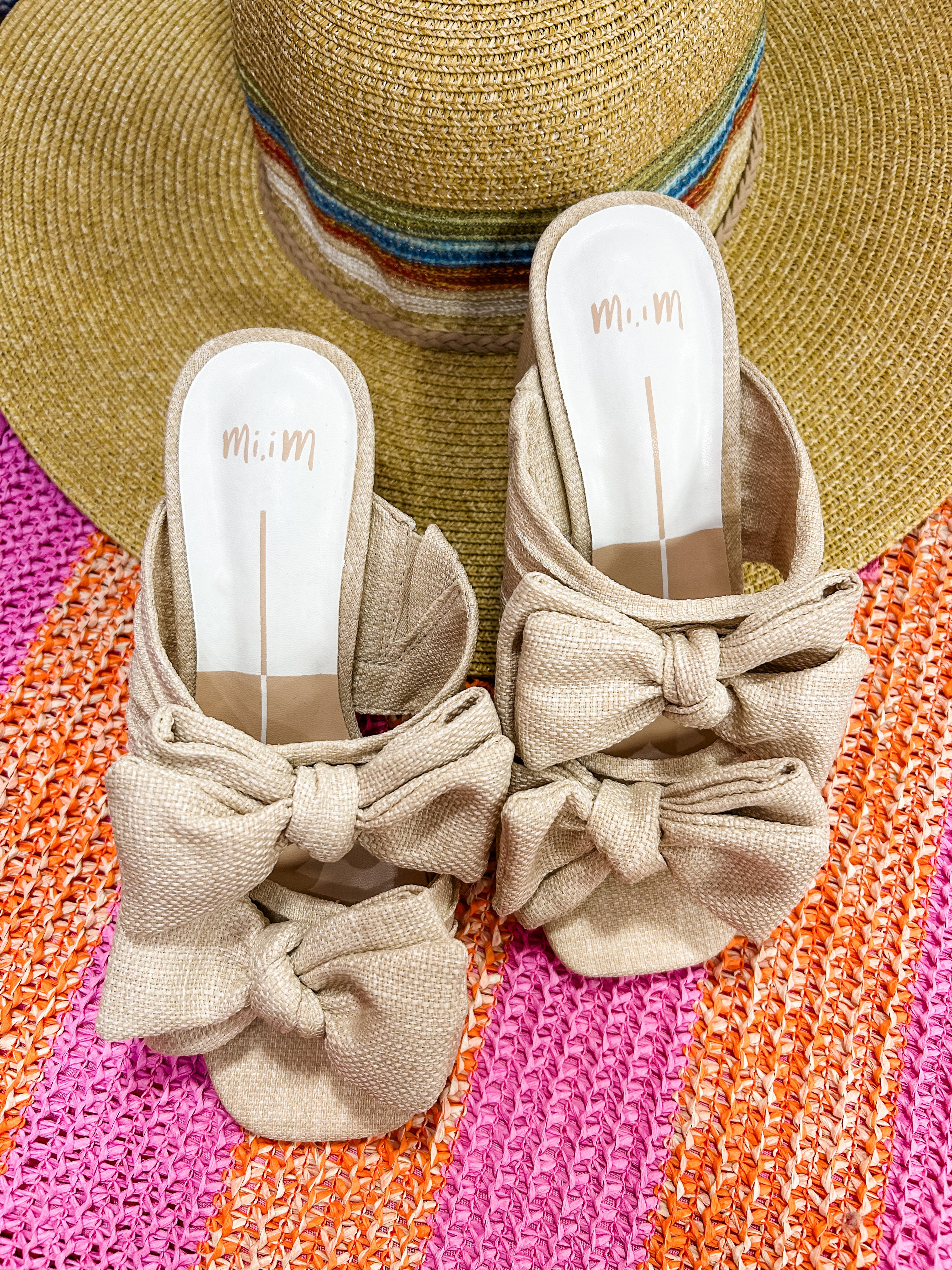 Lucy Beige Double Bow Block Heel