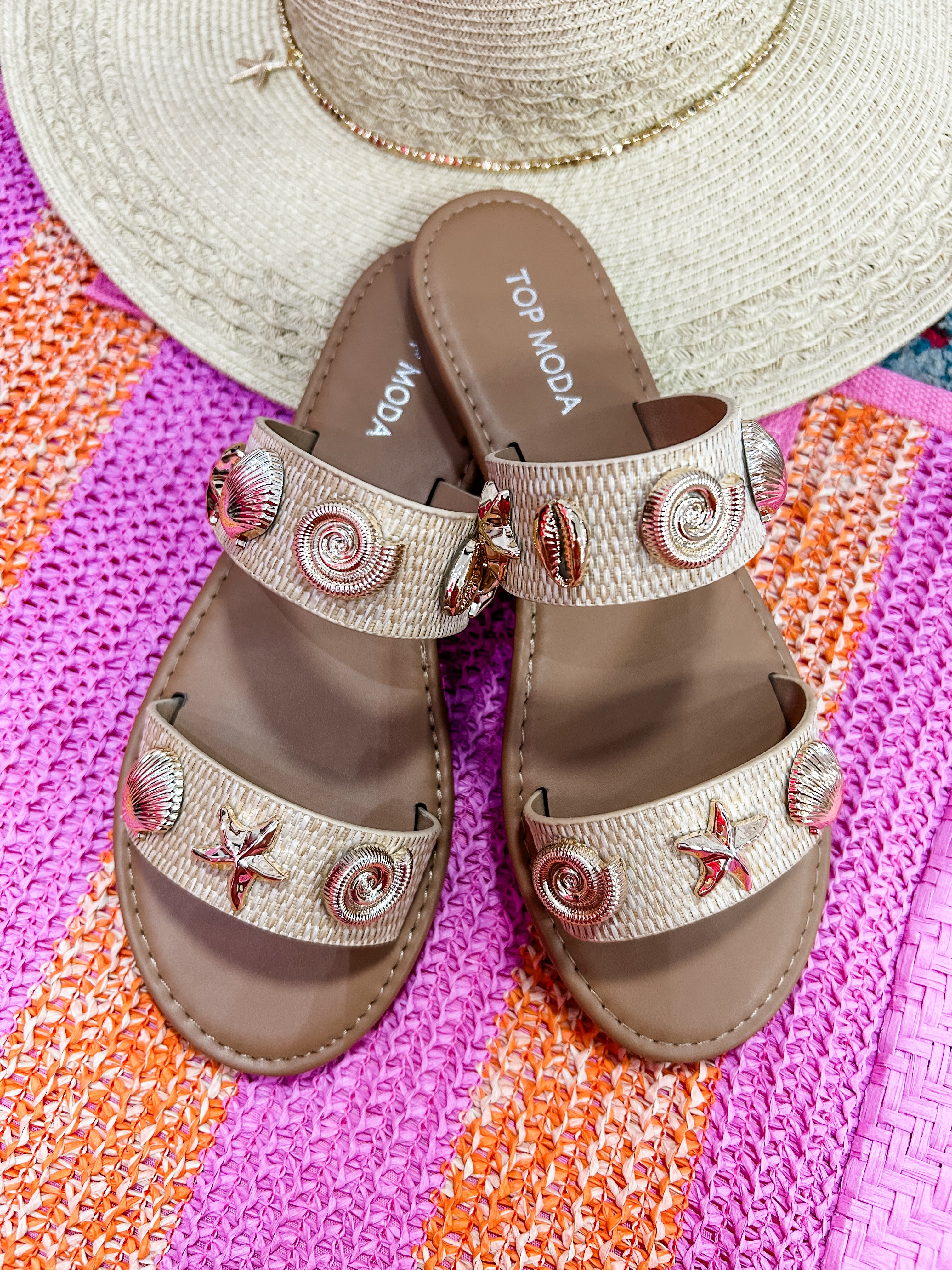 Aria Seashell Double Band Raffia Sandals