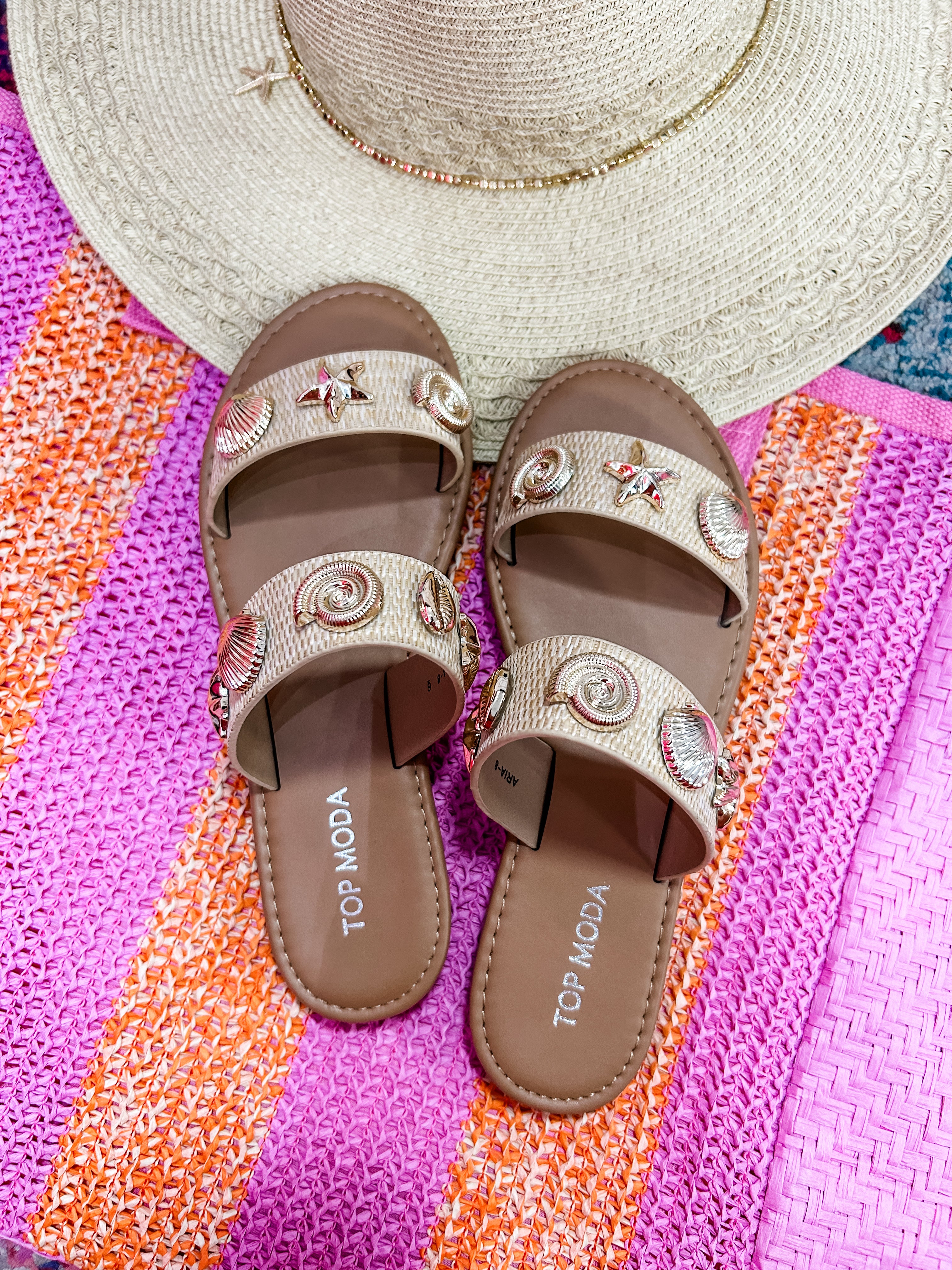 Aria Seashell Double Band Raffia Sandals