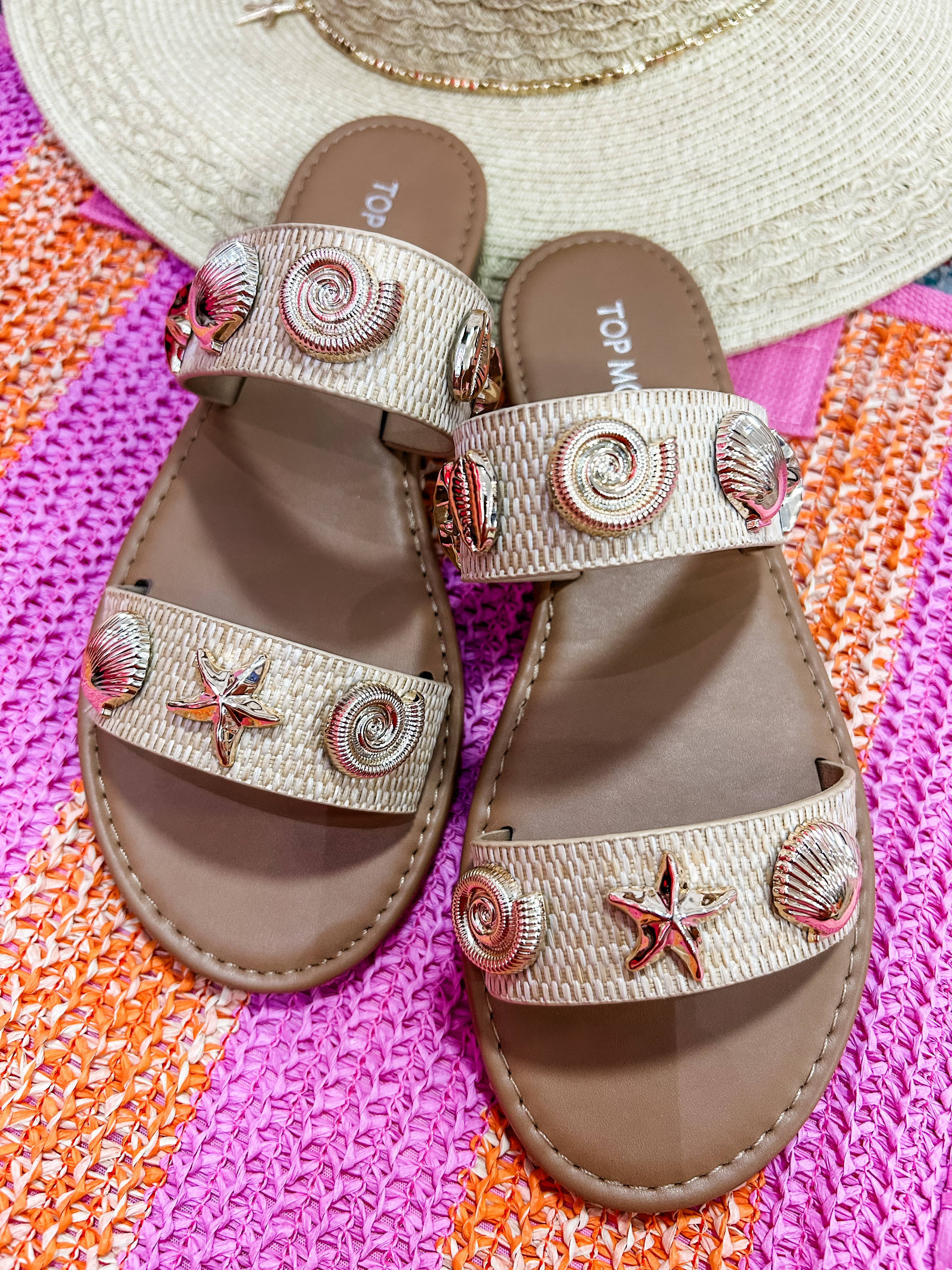 Aria Seashell Double Band Raffia Sandals