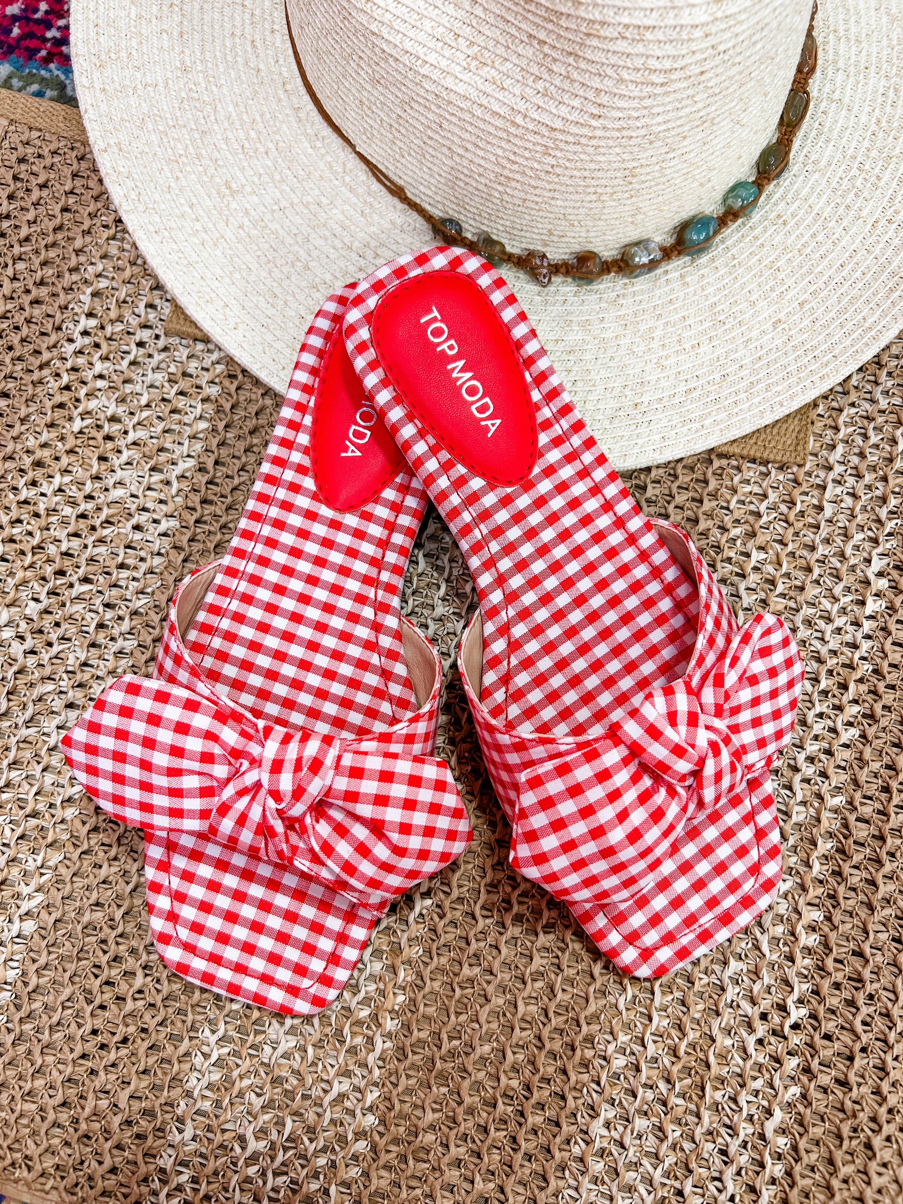 Penny Red Gingham Bow Sandals
