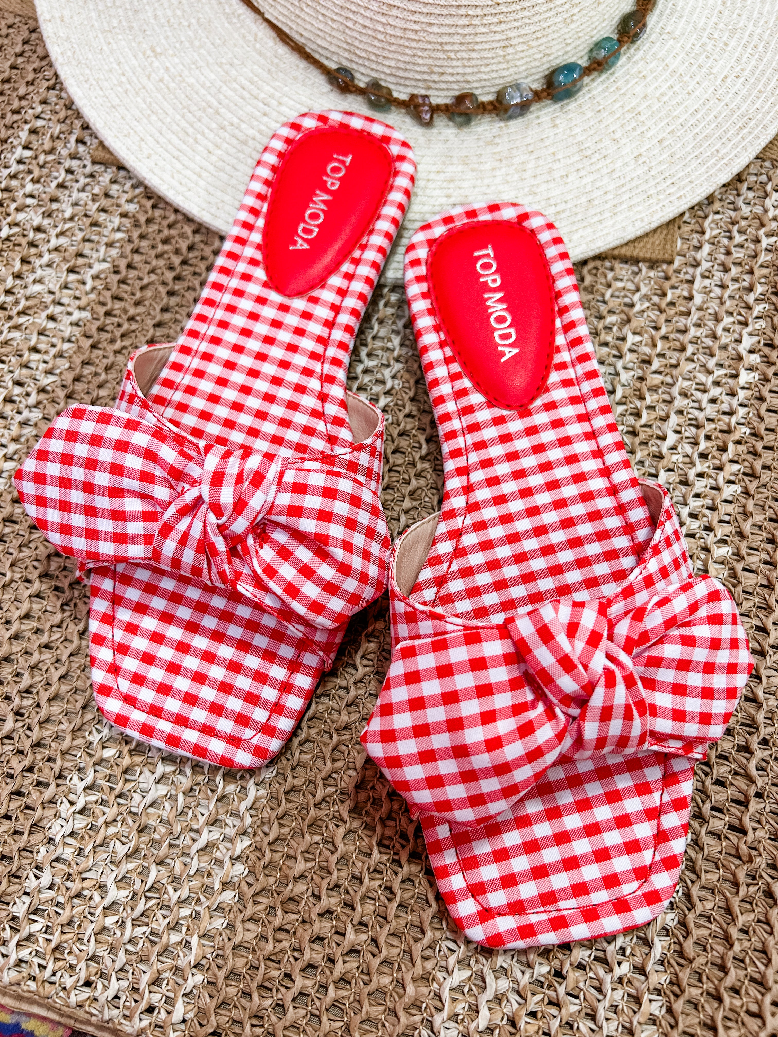 Penny Red Gingham Bow Sandals