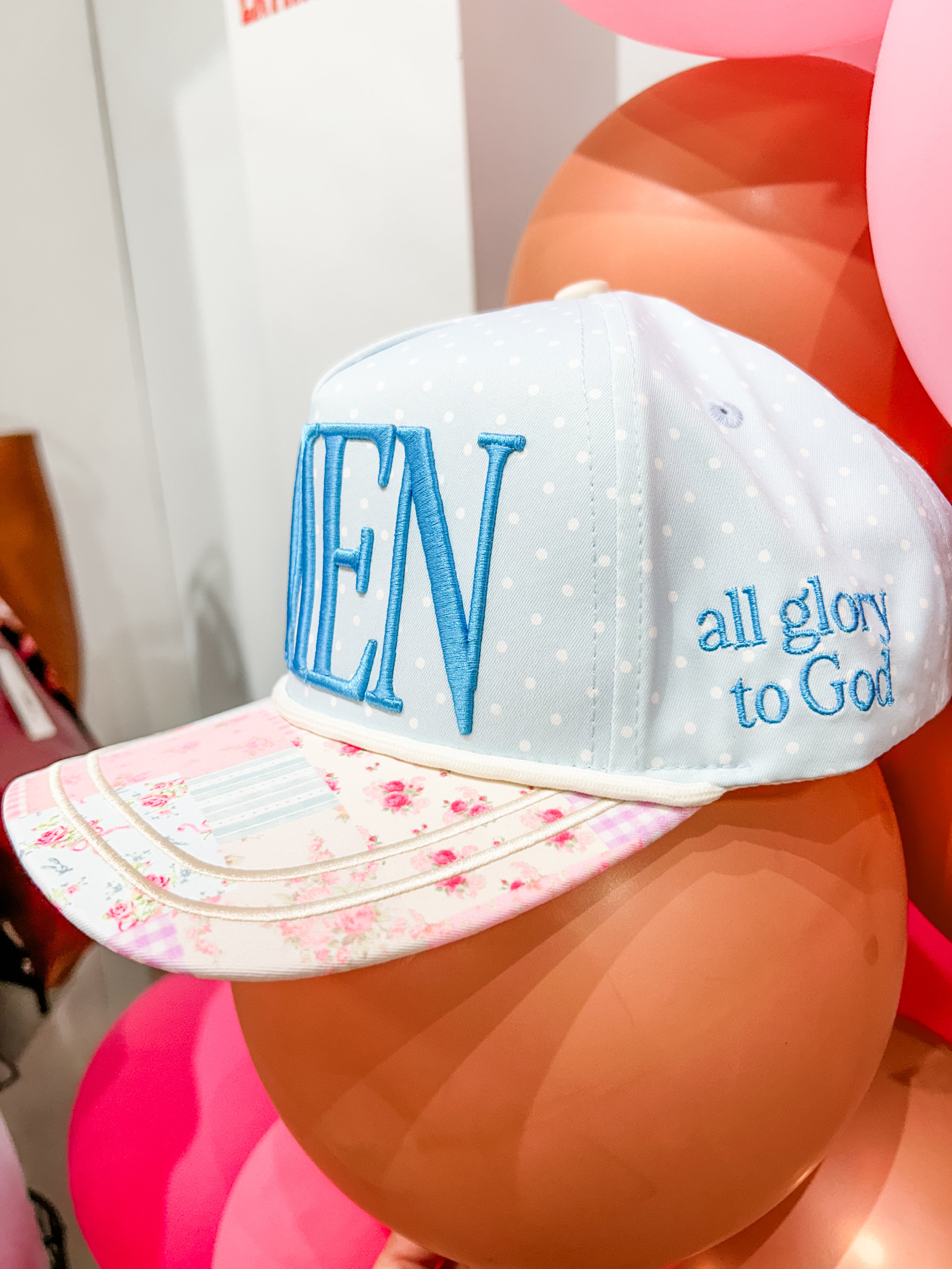 Turquoise Floral AMEN Hat
