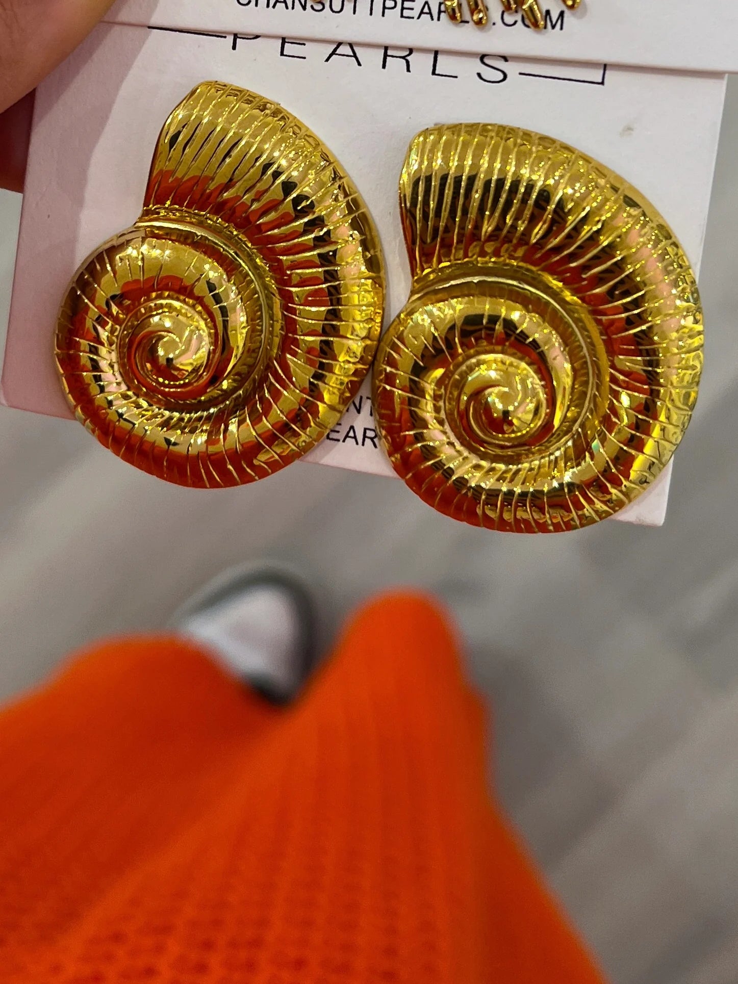 Large Seashell Gold Earrings