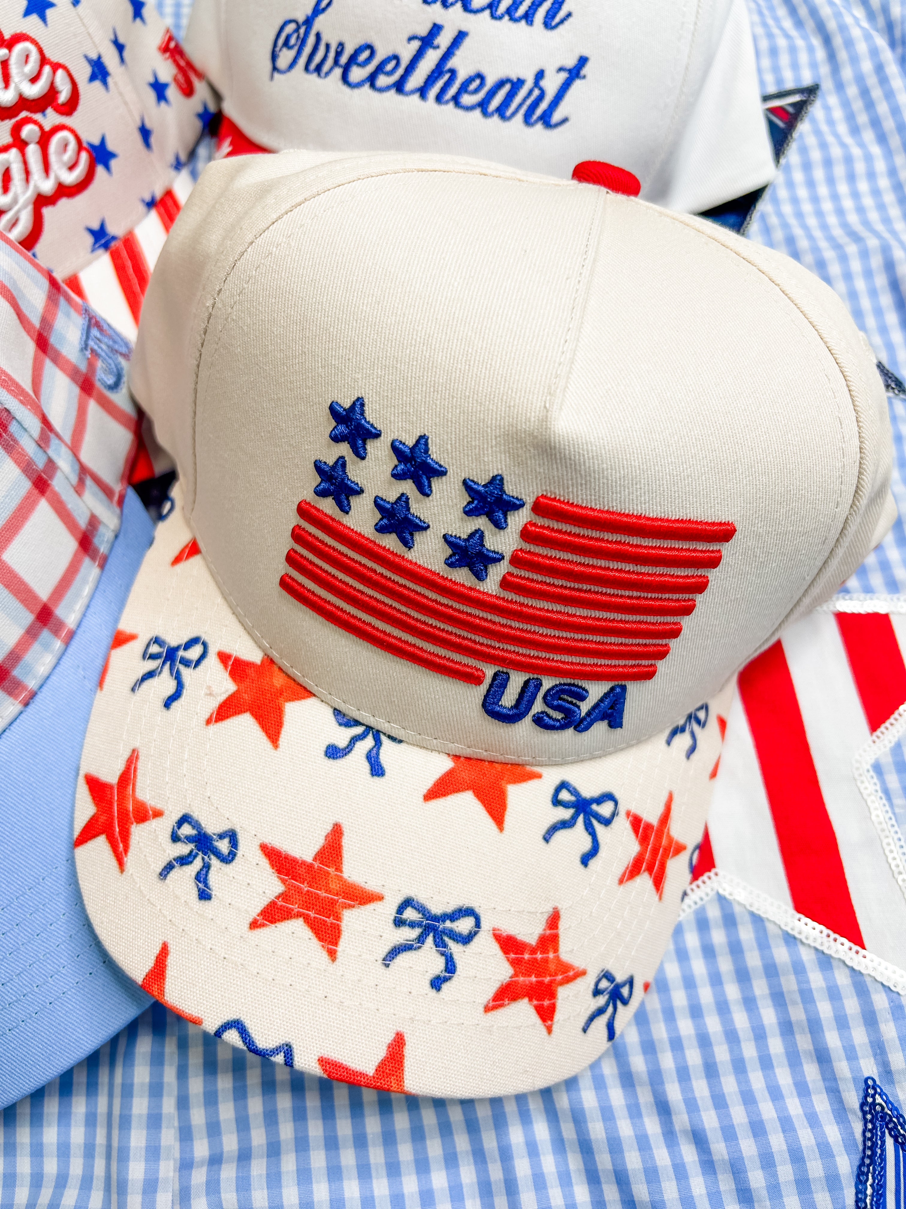 Patriotic Flag & Bow Embroidered Hat