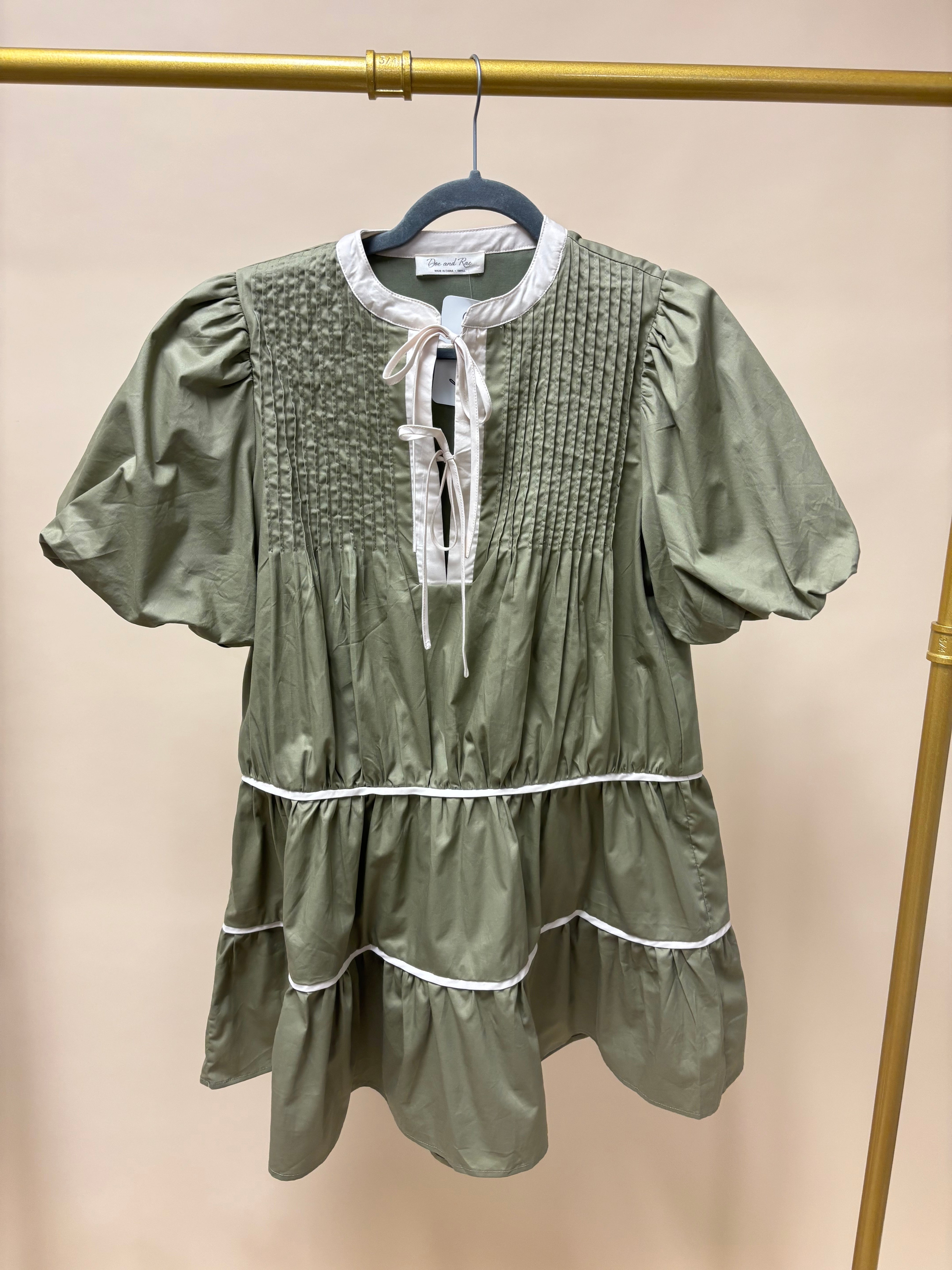 Sage Puff Sleeve Tiered Dress