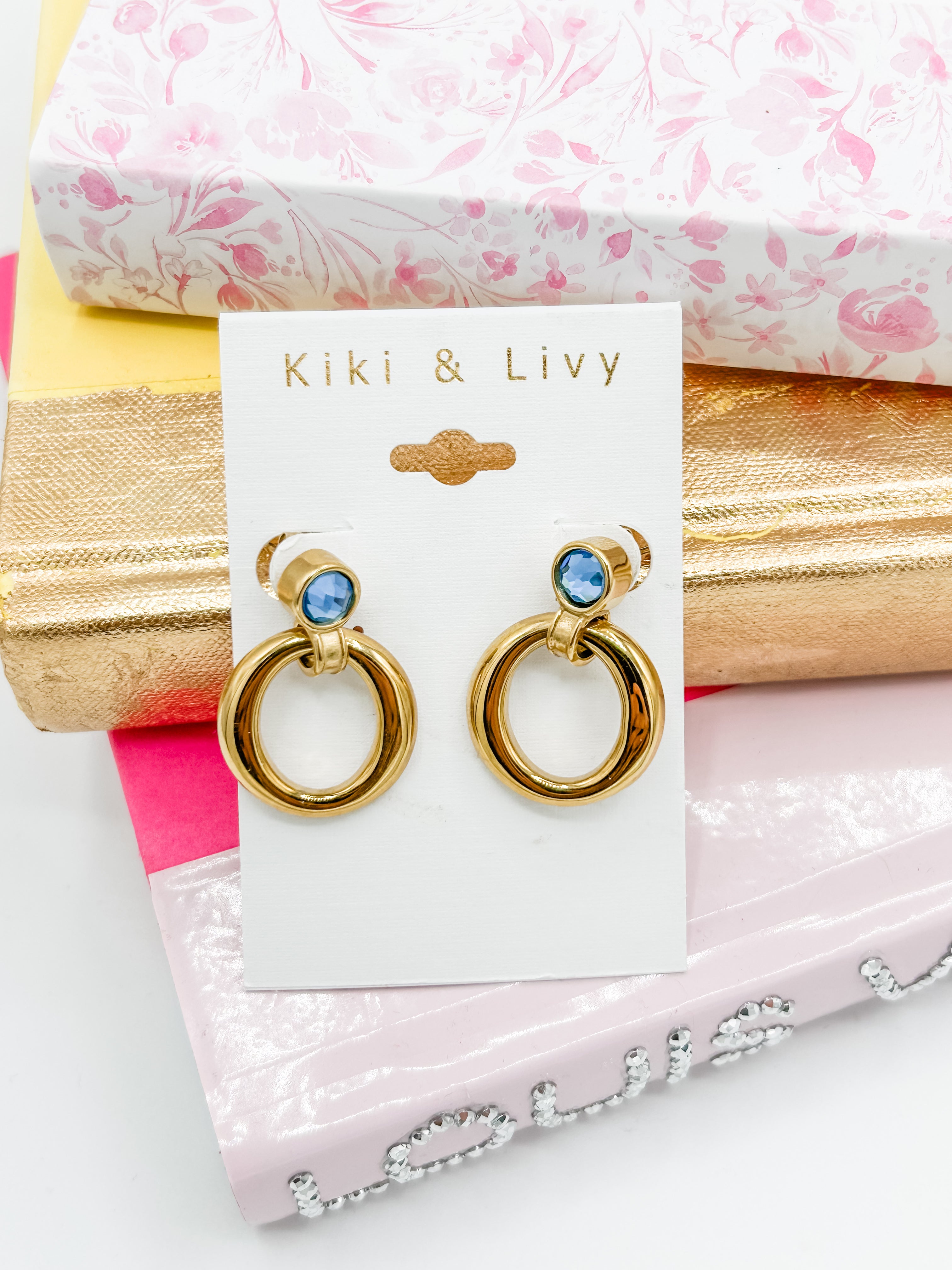Blue Stone Circle Earrings