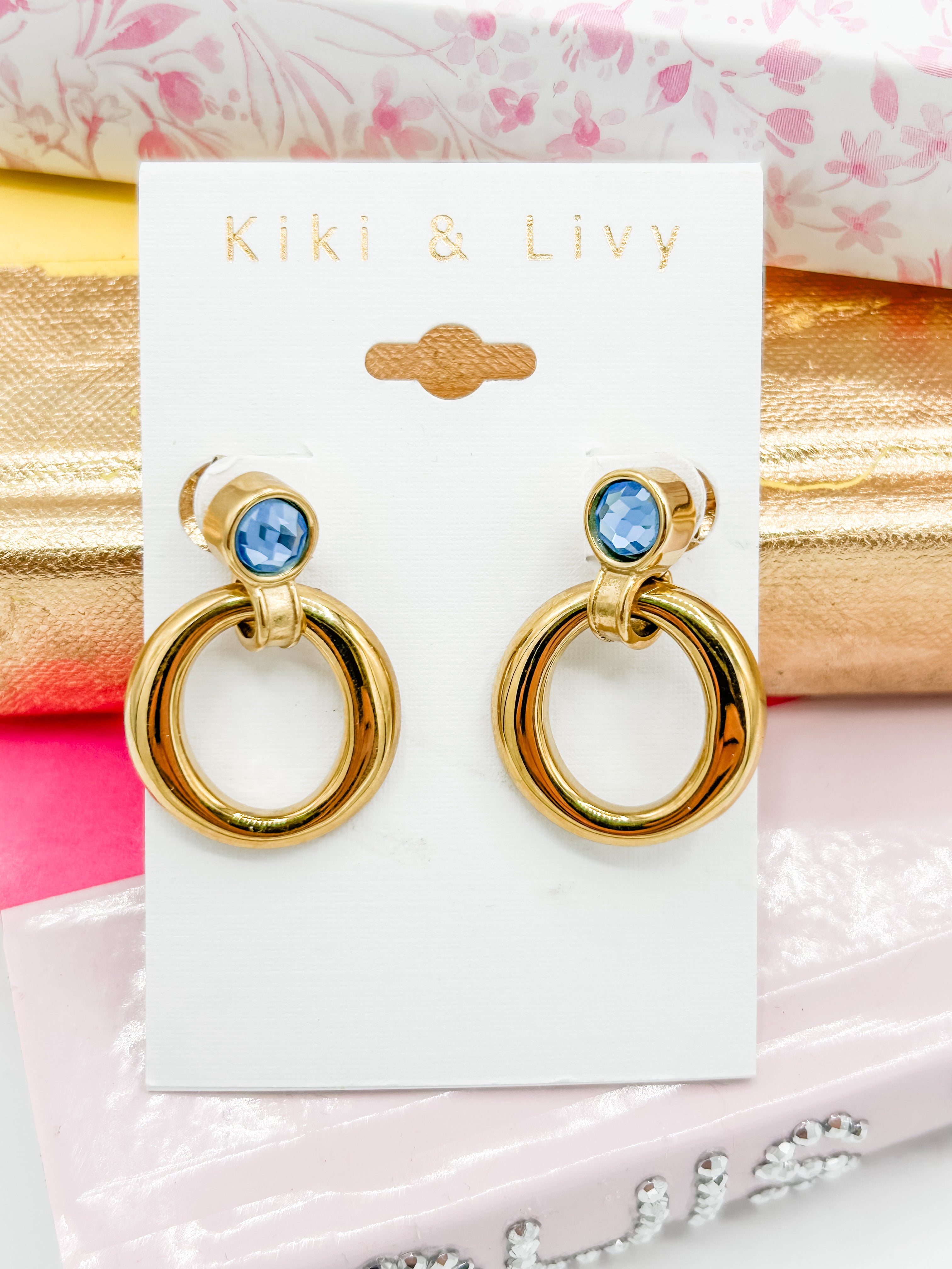 Blue Stone Circle Earrings
