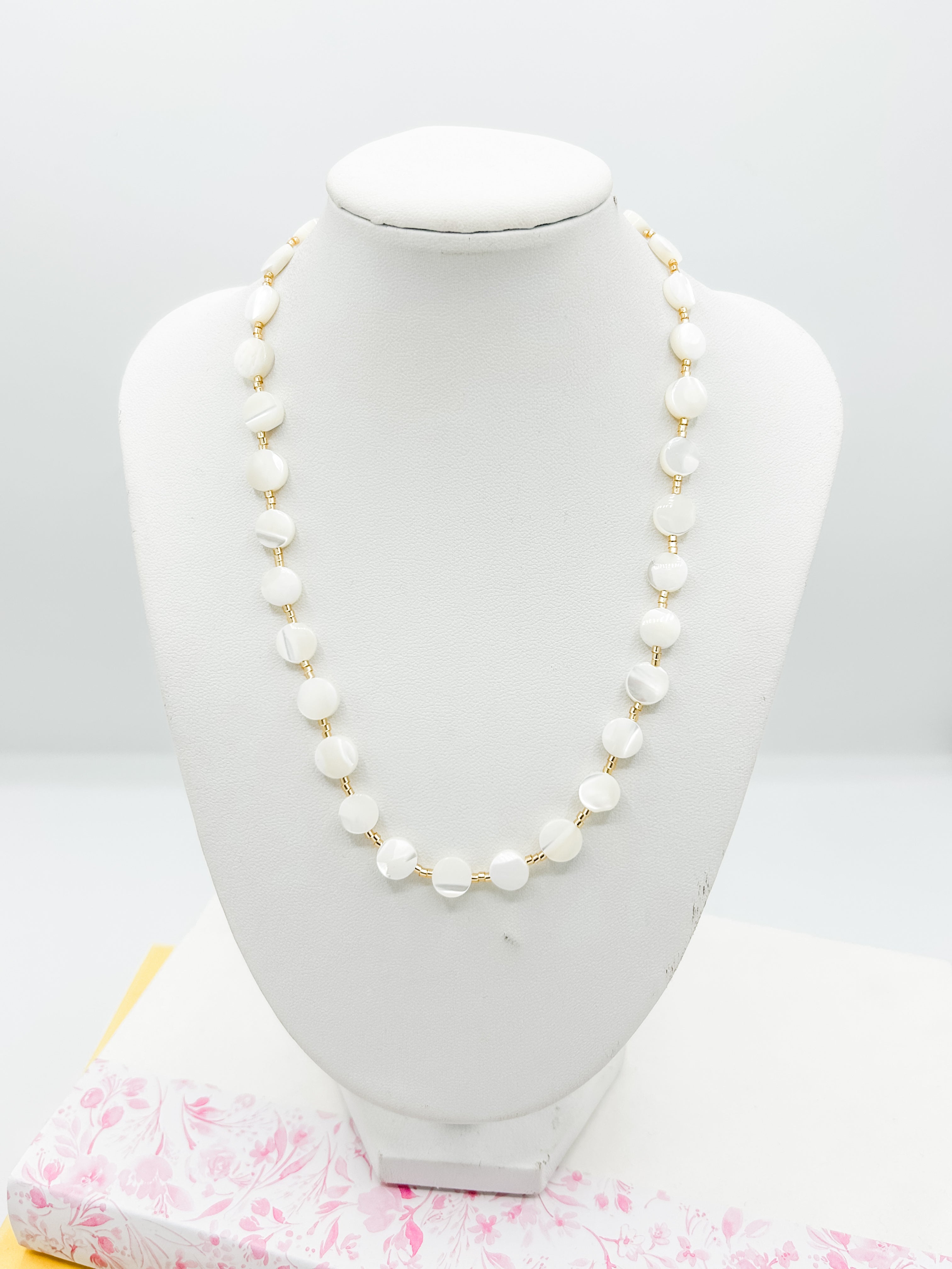 White Flat & Gold Beads Necklace