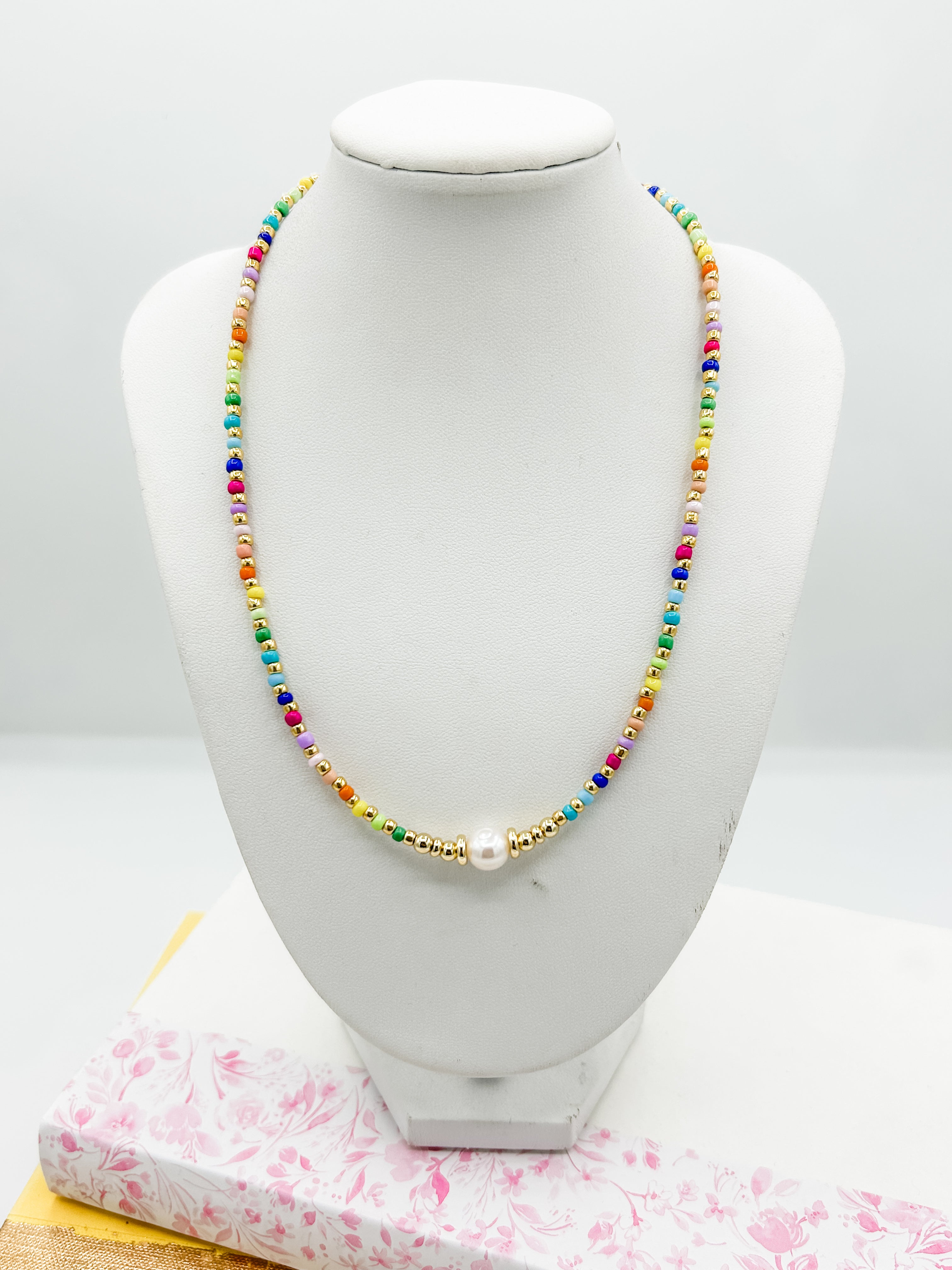 Rainbow Beaded Pearl Choker