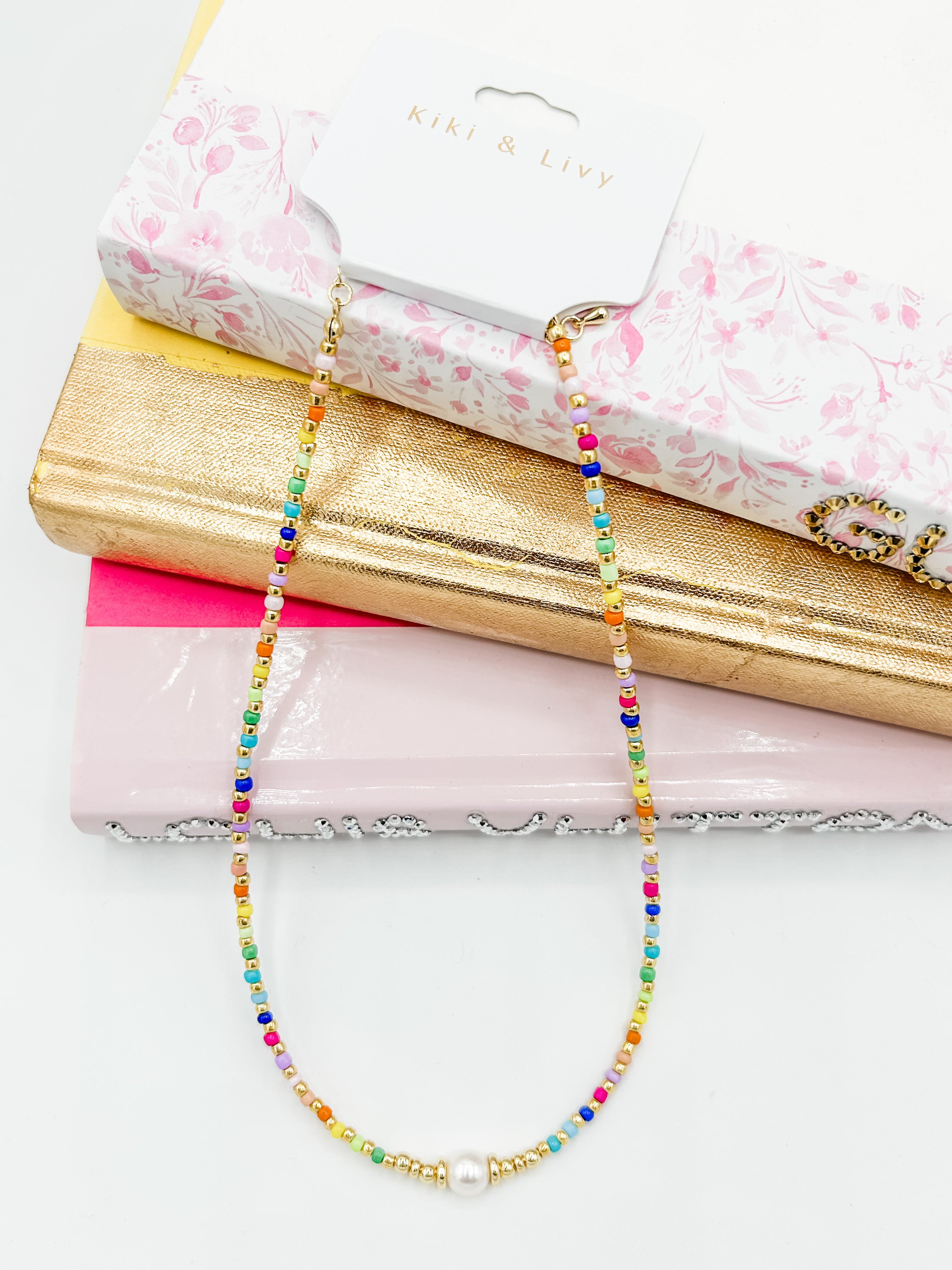 Rainbow Beaded Pearl Choker