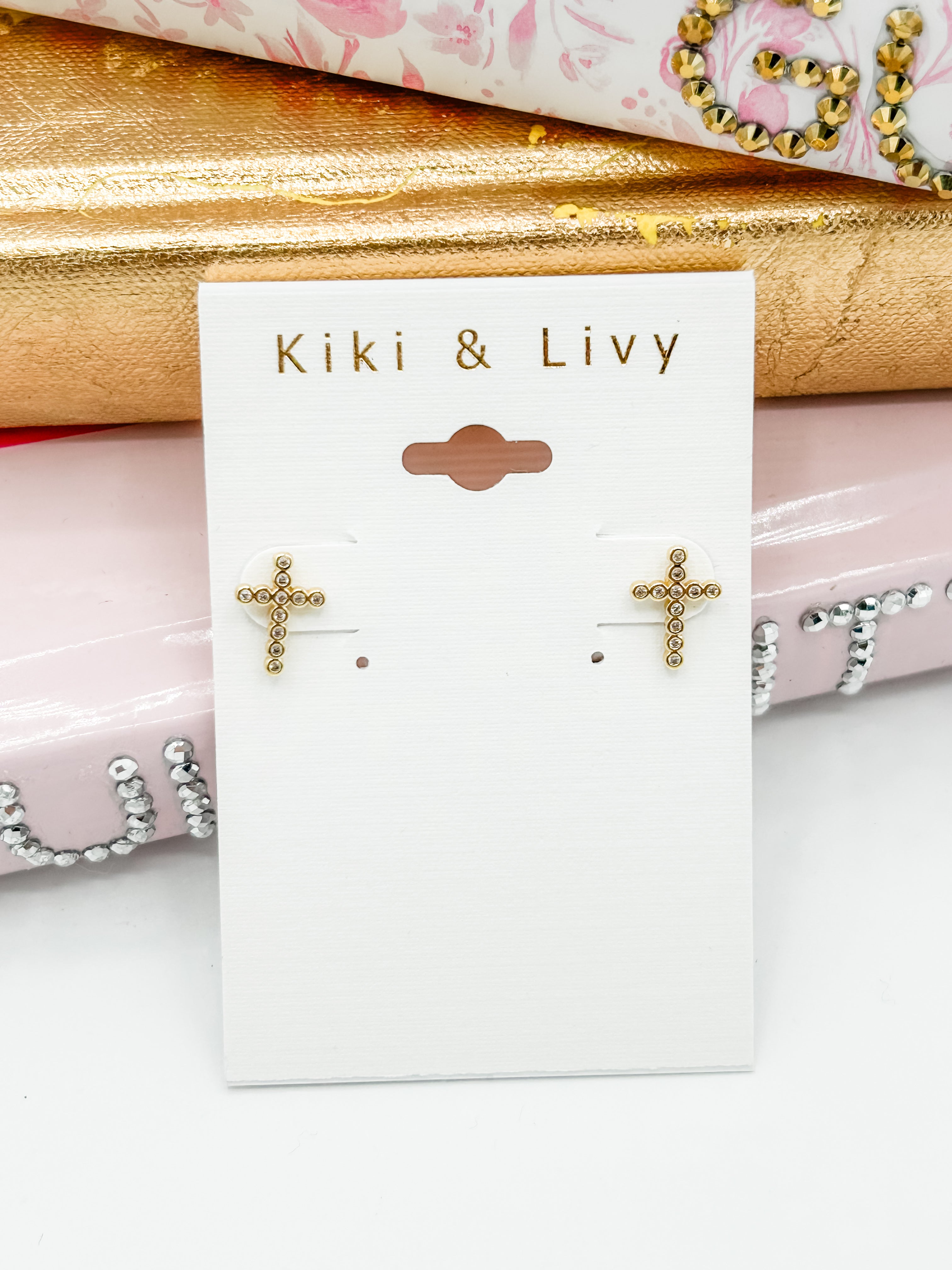 Circle Stone Cross Earrings