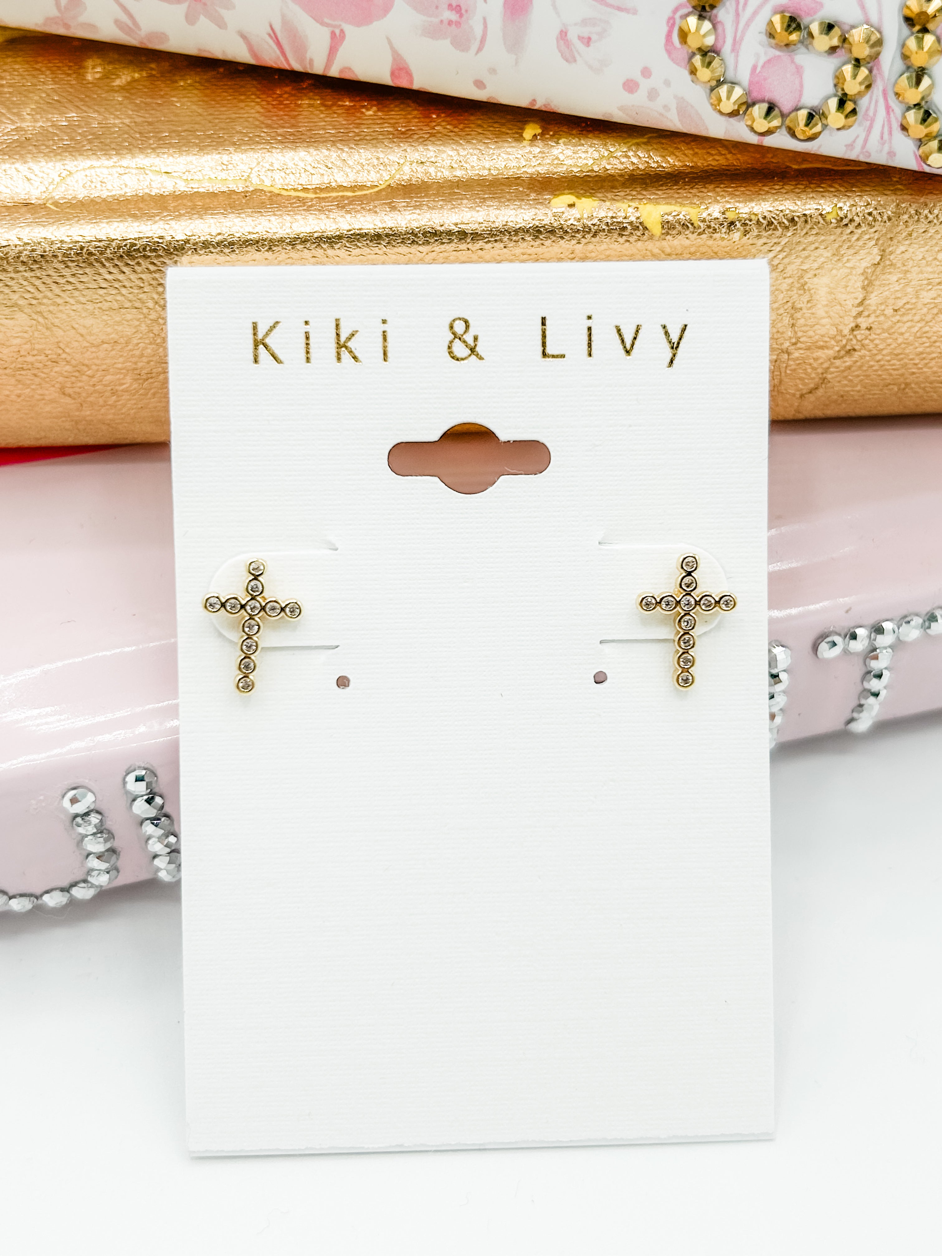 Circle Stone Cross Earrings